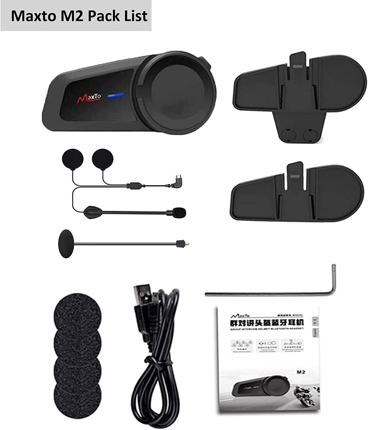 QSPORTPEAK M2 - Kit de intercomunicación Bluetooth para casco de mo...