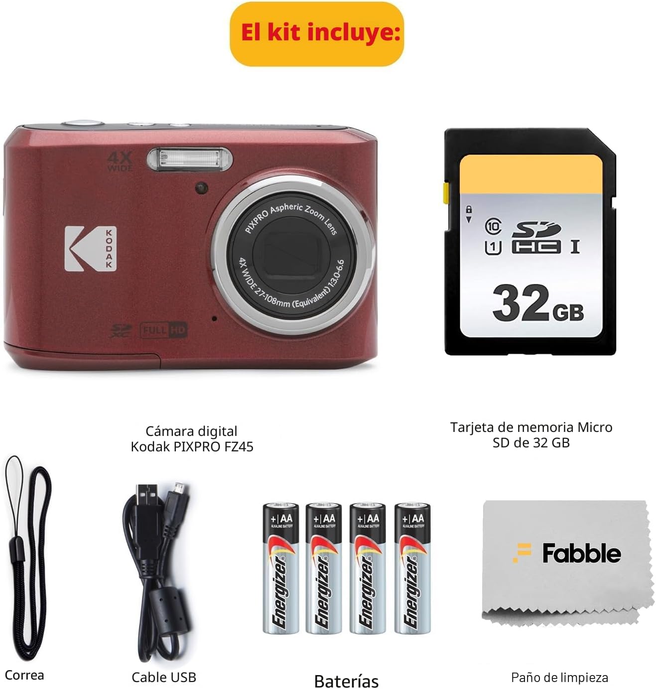 Cámara digital KODAK PIXPRO FZ45 de 16 MP con zoom óptico de 4X, le...