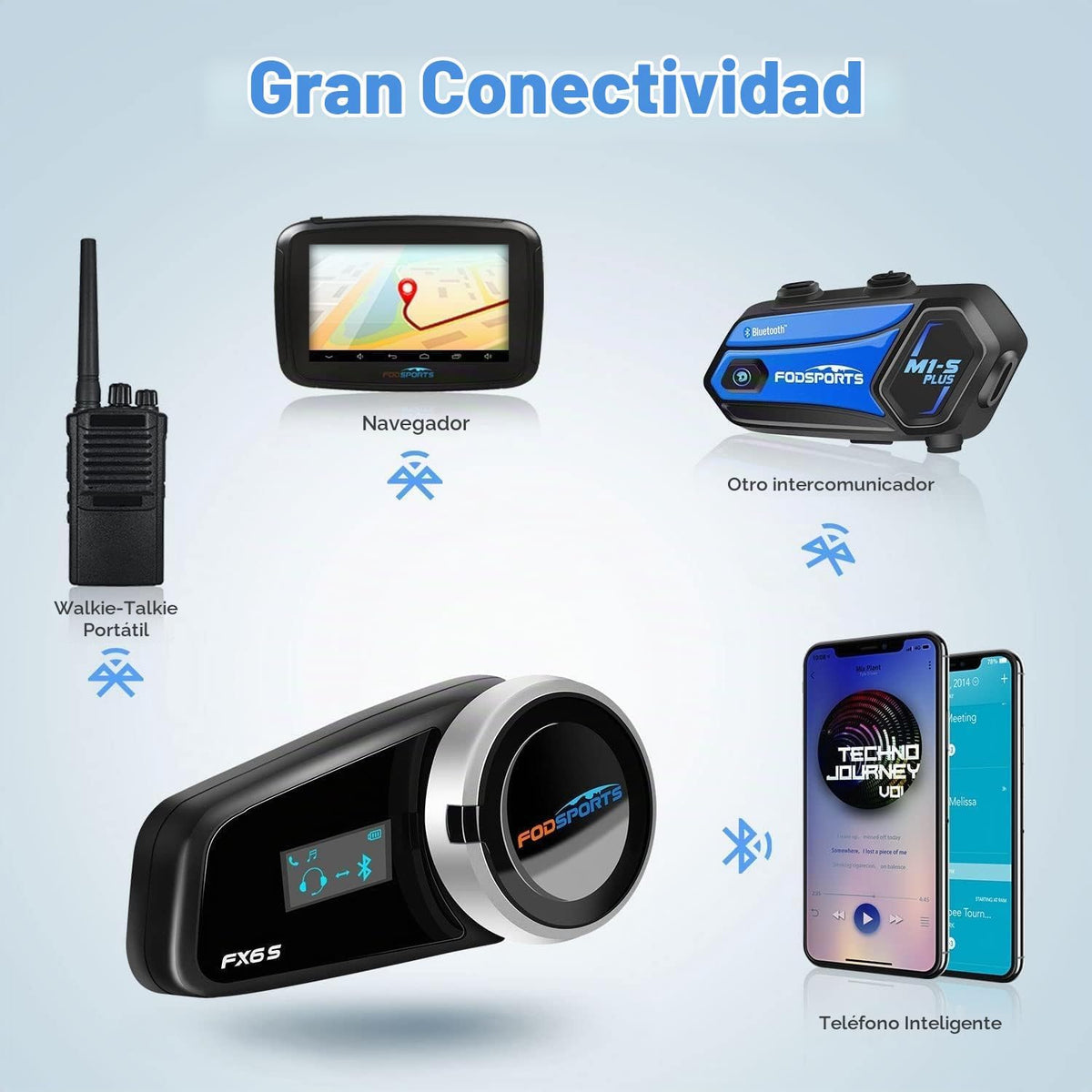 Fodsports FX6S - Casco de motocicleta Bluetooth, intercomunicador B...