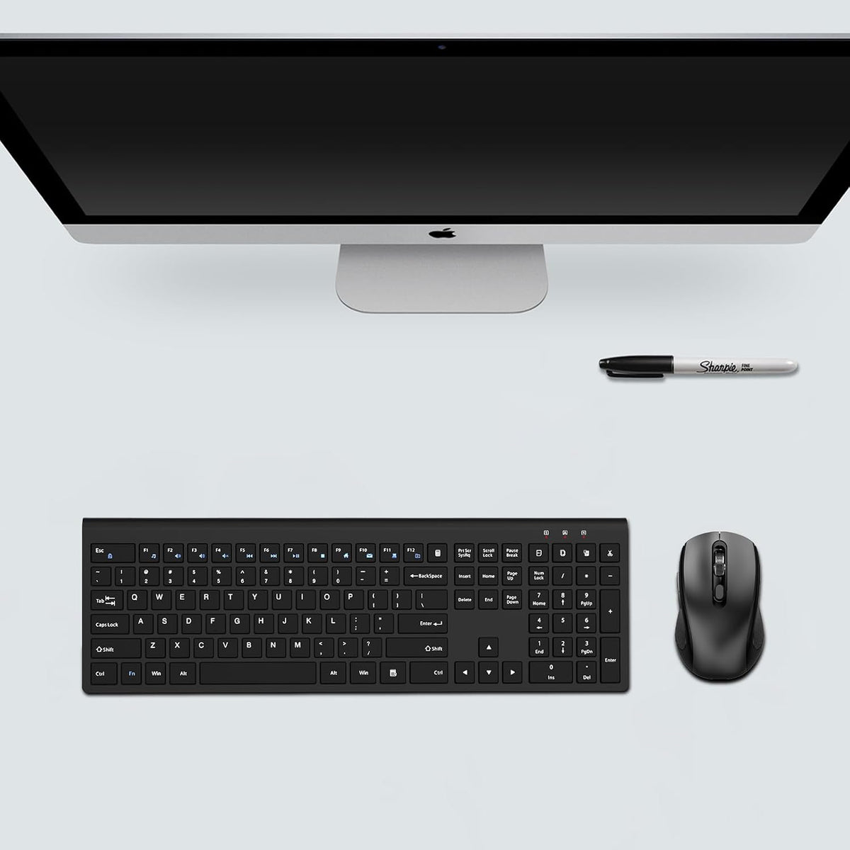 Teclado y mouse inalámbricos, teclado delgado de tamaño completo co...