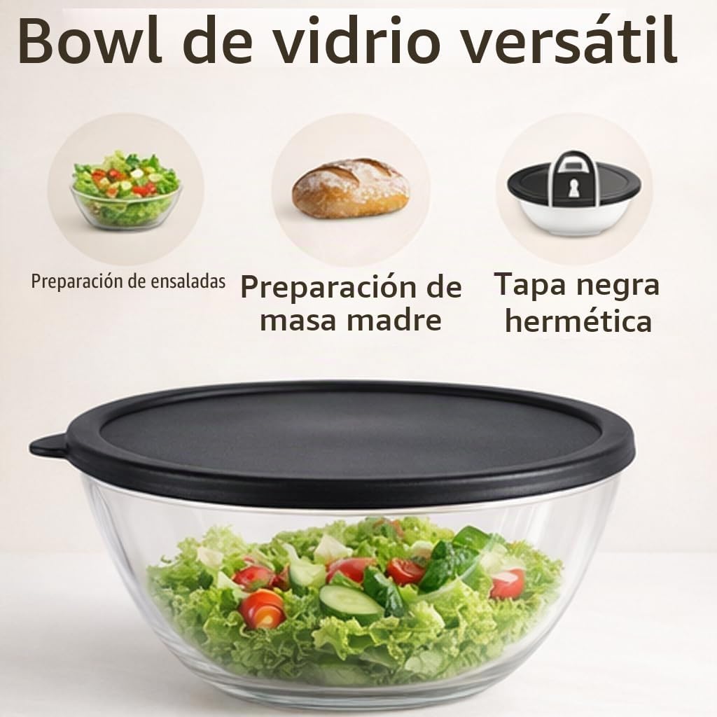 Zombcame Tazón grande de vidrio de 4.9 cuartos de galón con tapa, c...