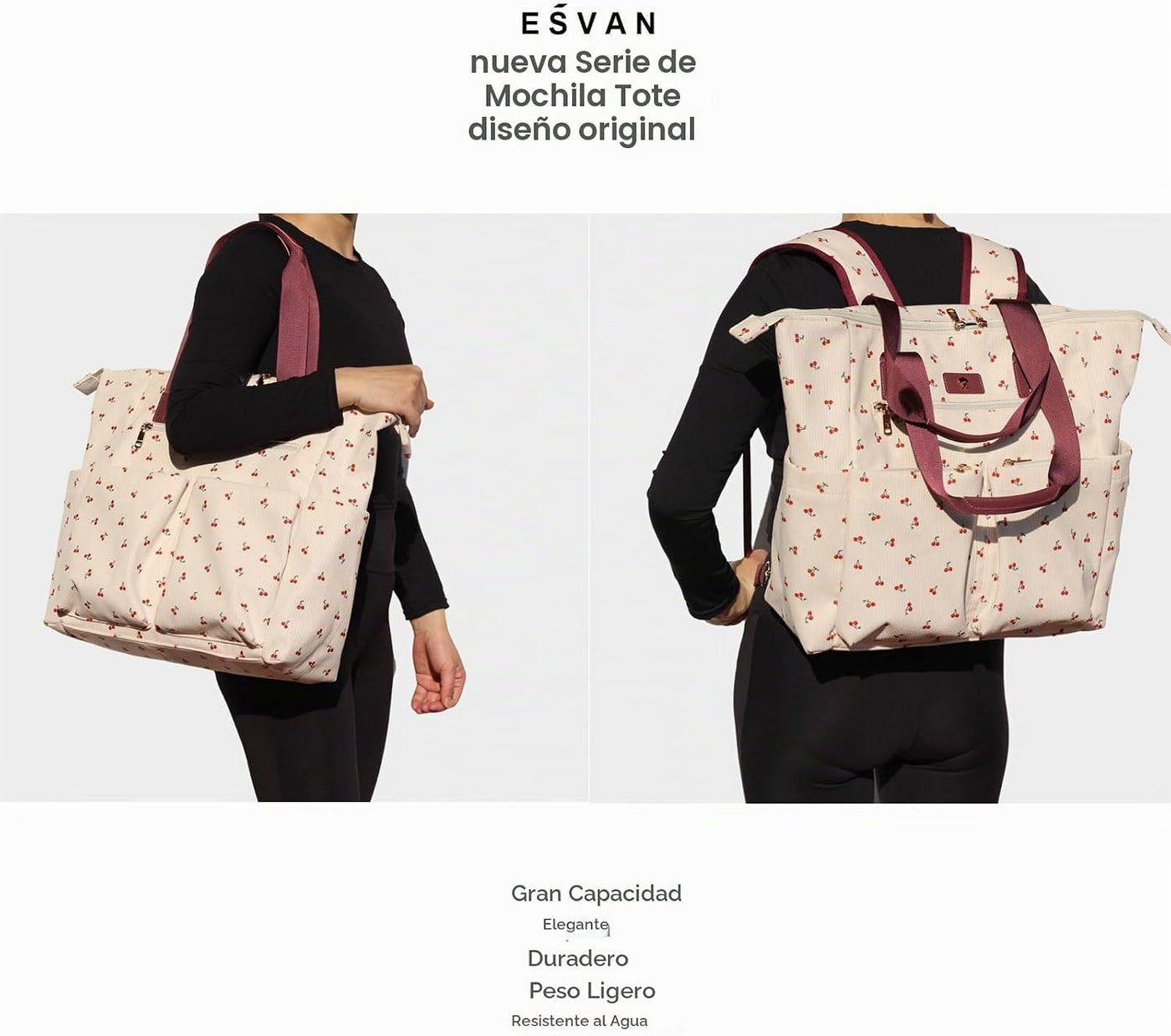 ESVAN Bolsa de pañales Totepack Mochila 2 en 1 para mujer, multifun...