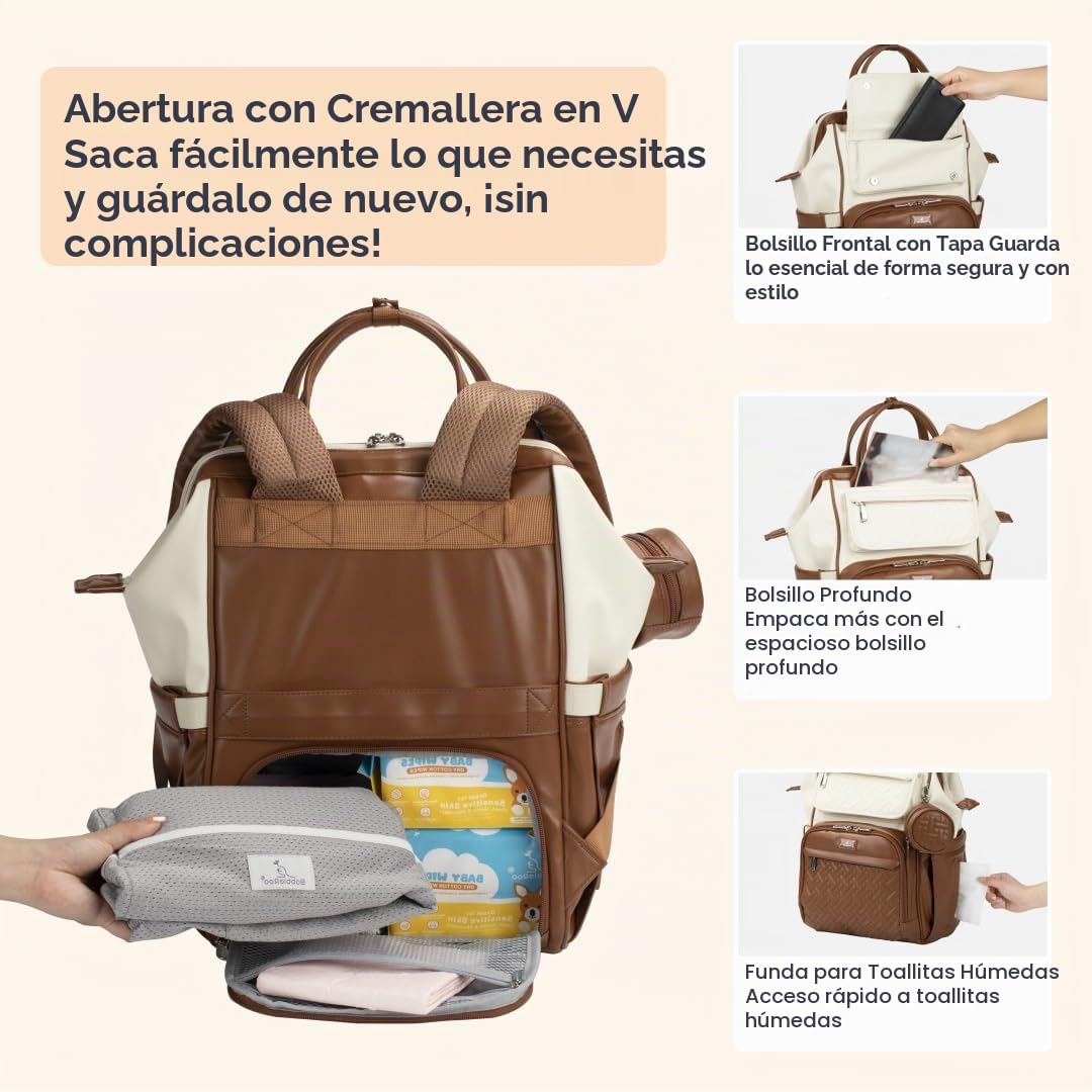 BabbleRoo Mochila de Pañales de Cuero, Bolsas Grandes Multifunciona...