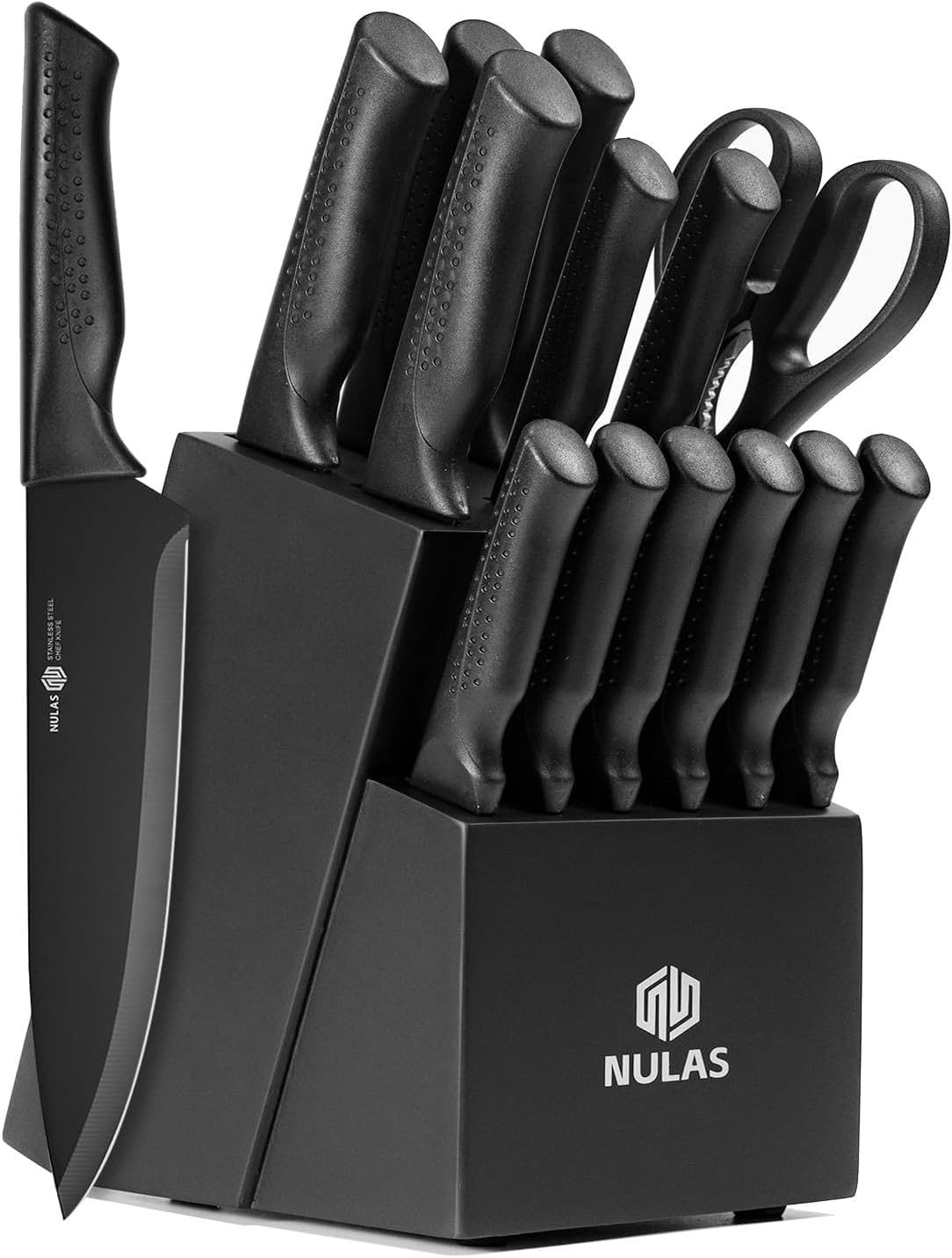 Juego de cuchillos de cocina de 15 piezas con bloque, afilador inte...