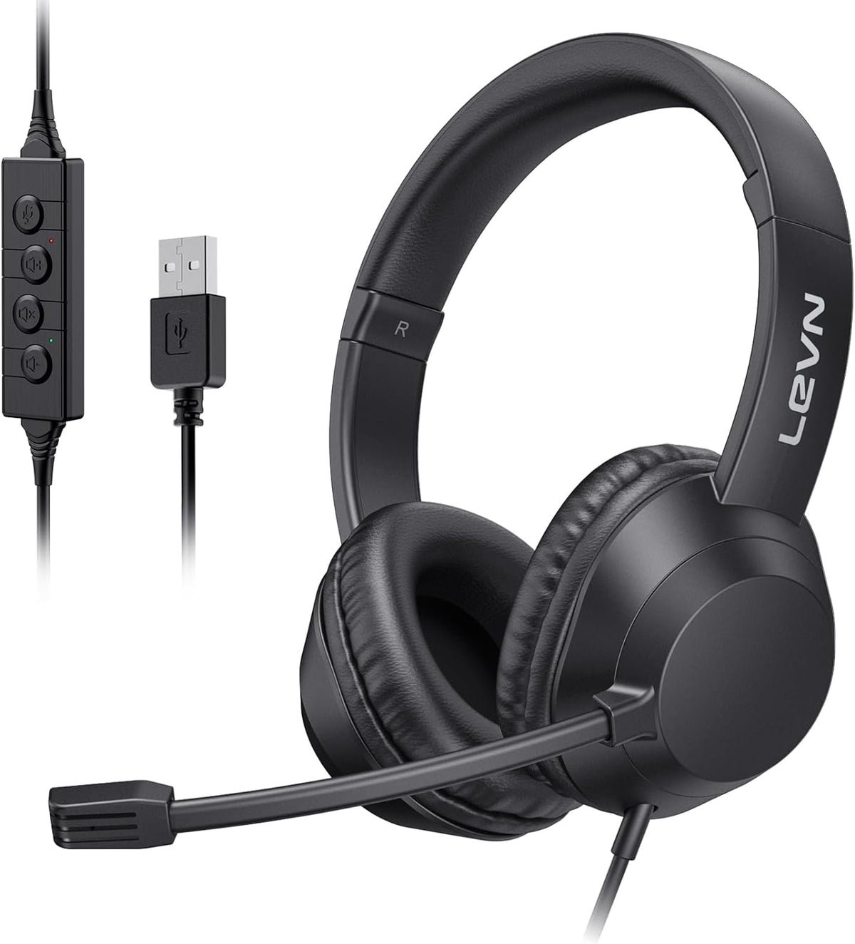 LEVN Auriculares con micrófono, auriculares USB con micrófono para...