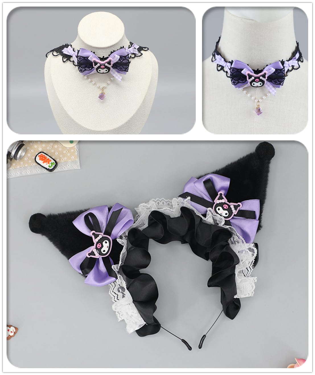 QHQ-SHININGLIFI Juego de accesorios de cosplay de orejas de gato y...