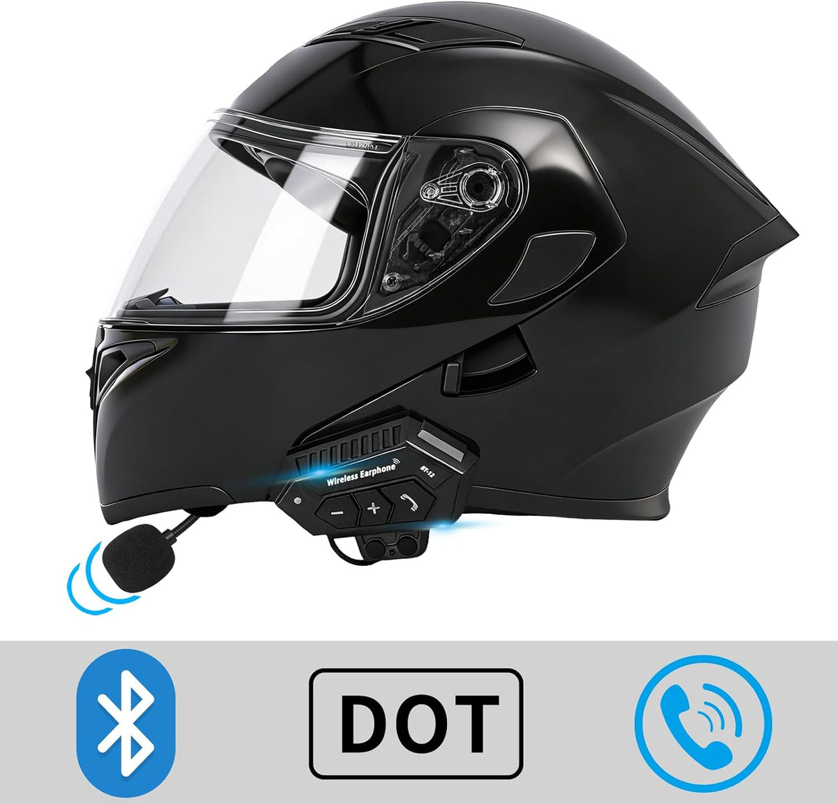 Casco de motocicleta Bluetooth modular, NVSIO, con aprobación DOT F...