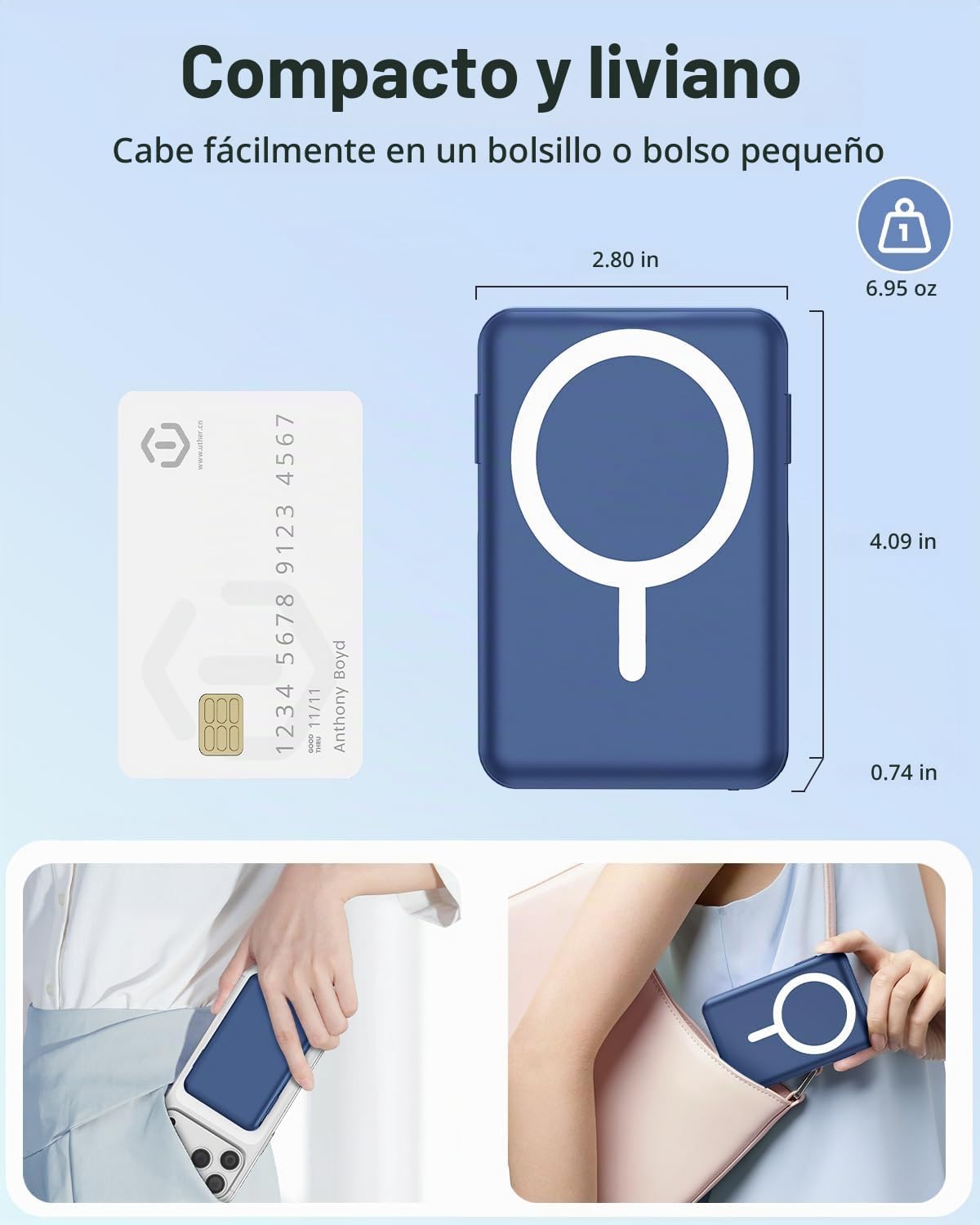 Gawegar para cargador portátil MagSafe, banco de energía magnético...