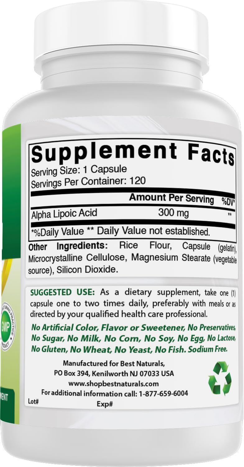 Best Naturals Ácido alfa lipoico 300 mg 120 cápsulas (paquete de 2)