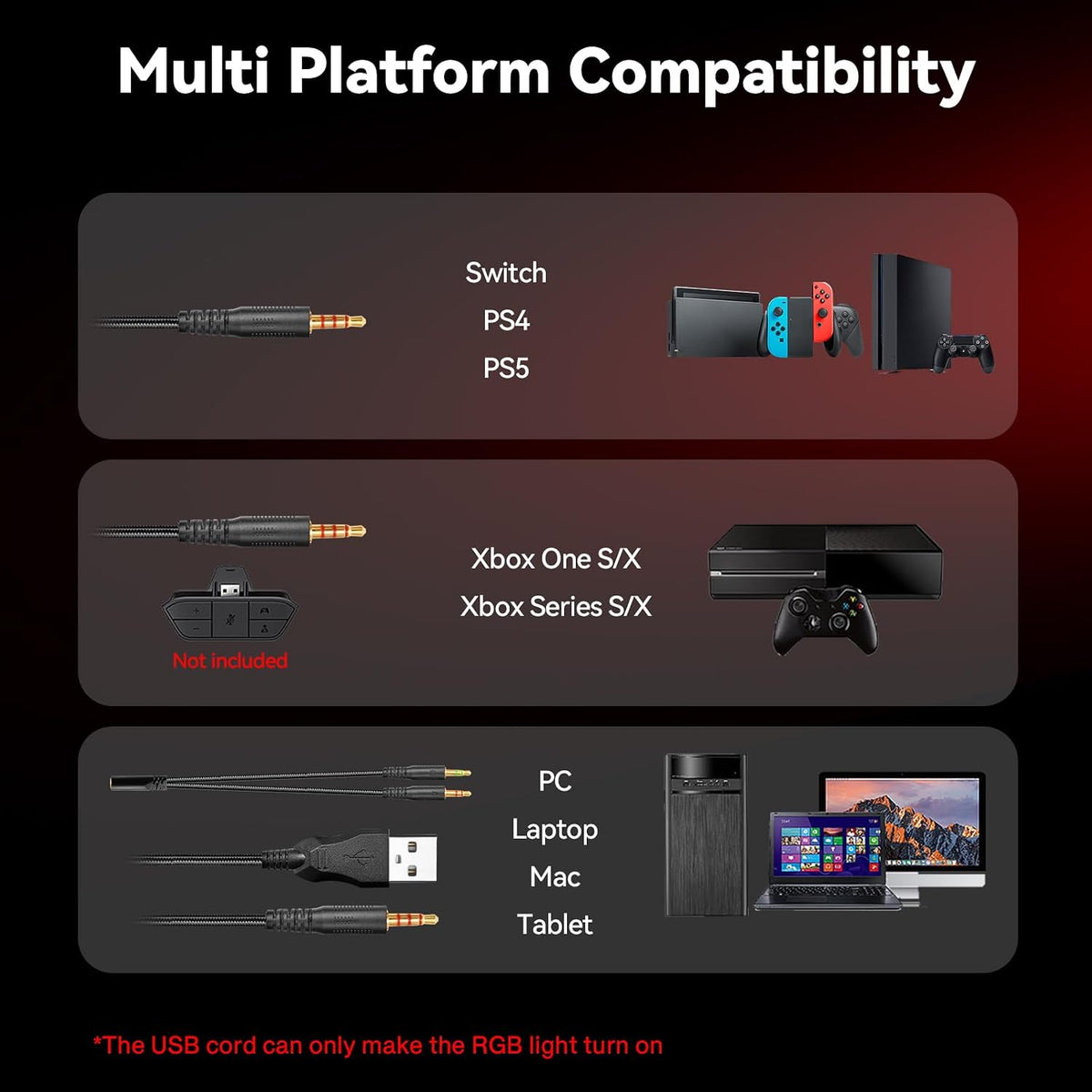 IMYB A36 Auriculares para juegos con micrófono estéreo para PC, PS5...