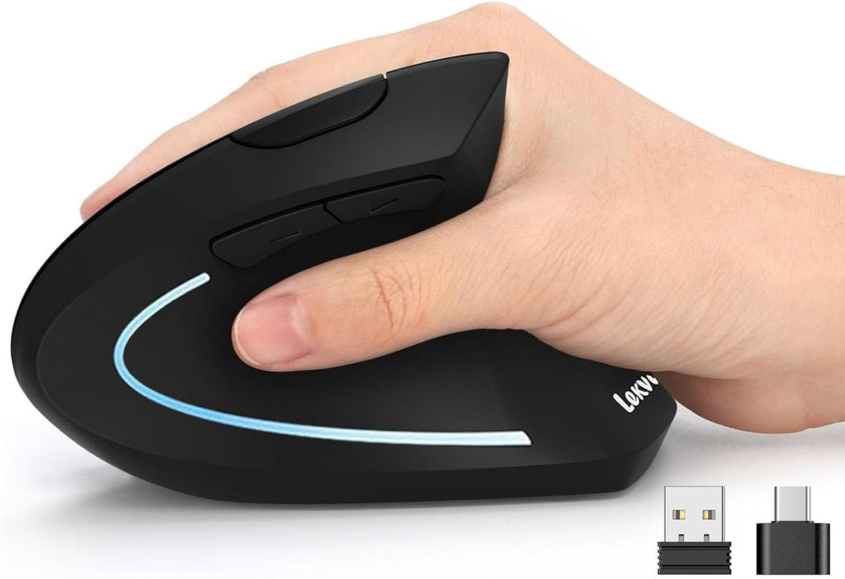 Lekvey Ratón ergonómico, USB C vertical inalámbrico, recargable, ne...