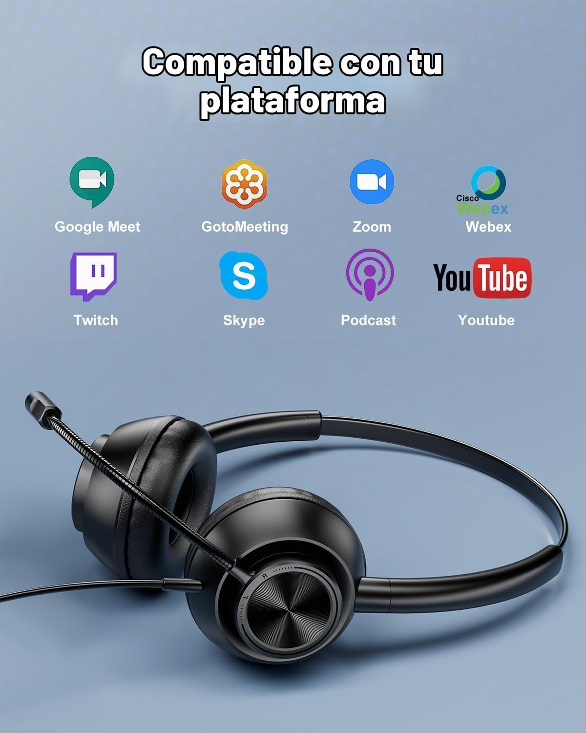 Auriculares USB con micrófono para PC, portátil, oficina, teléfono,...