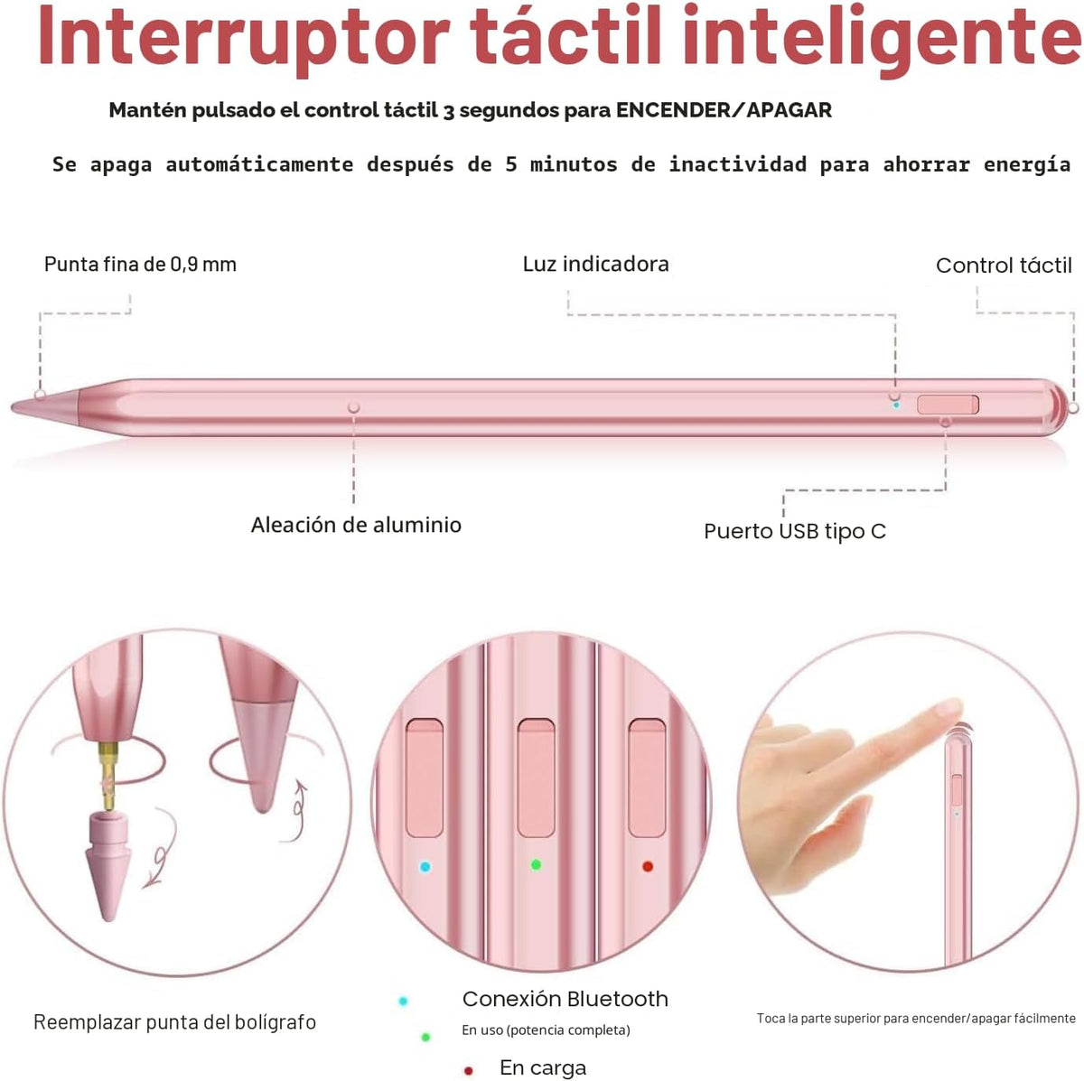 Lápiz capacitivo para iPad 2018-2025 con rechazo de palma, lápiz Ap...