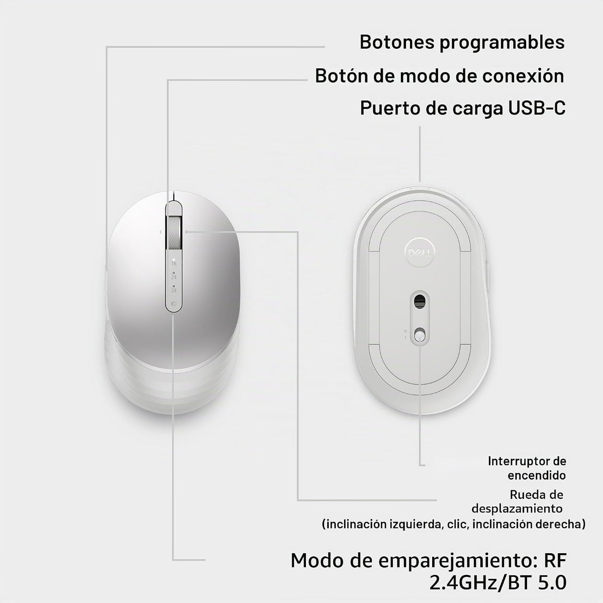 Dell Premier MS7421W Mouse plateado | 2.4GHz, carga USB-C, intercam...