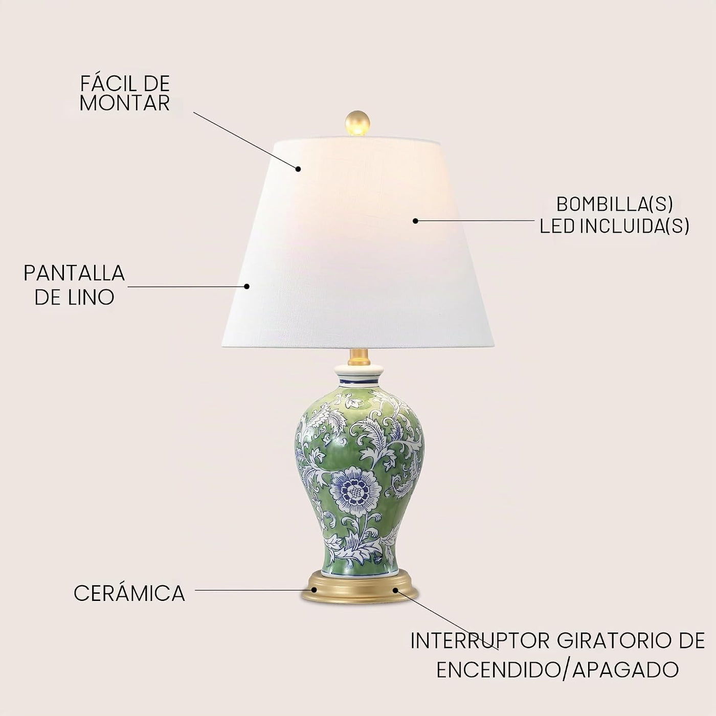 JONATHAN Y JYL3009F Grace 24" lámpara de mesa LED de cerámica\/...