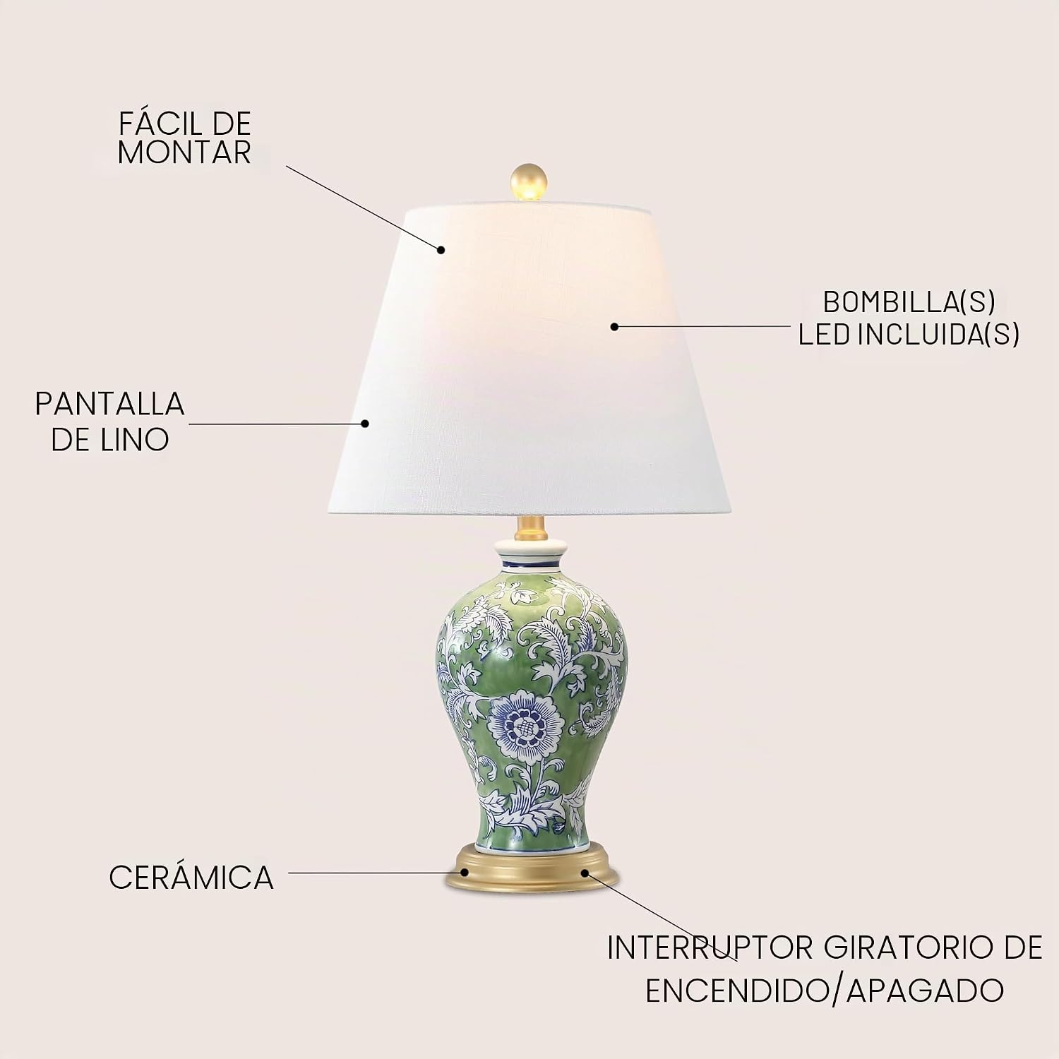 JONATHAN Y JYL3009F Grace 24" lámpara de mesa LED de cerámica\/...