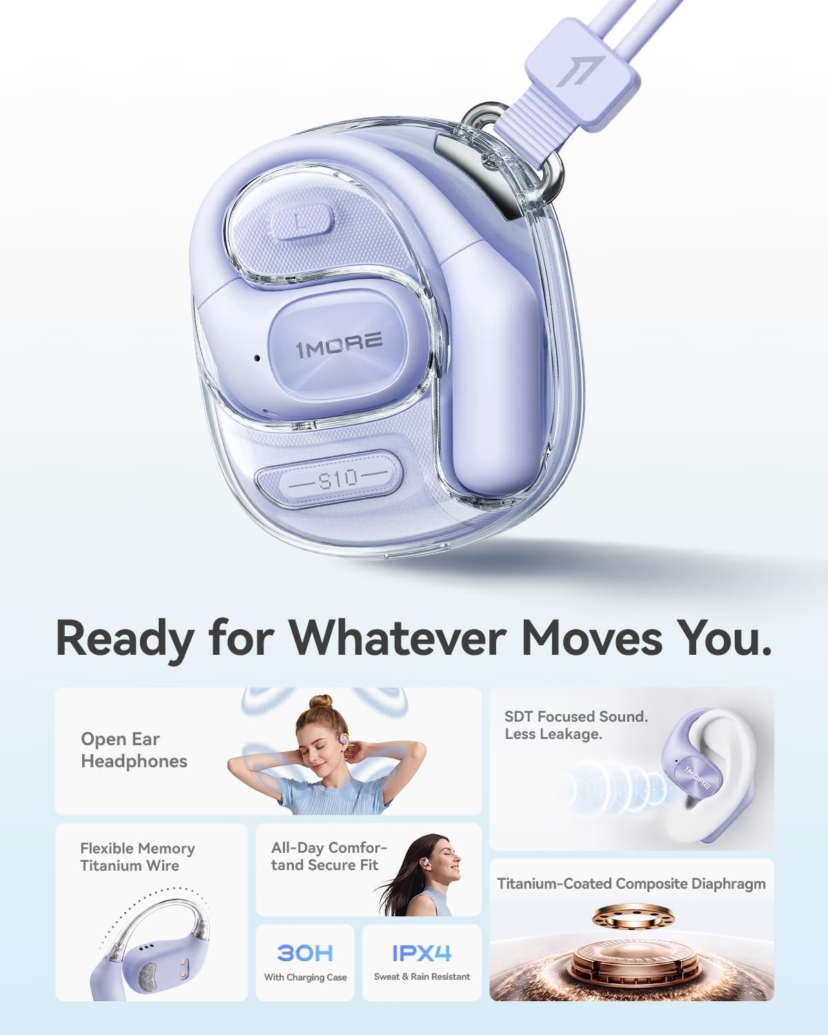 1MORE S10s - Auriculares de oído abierto, auriculares de oído abier...