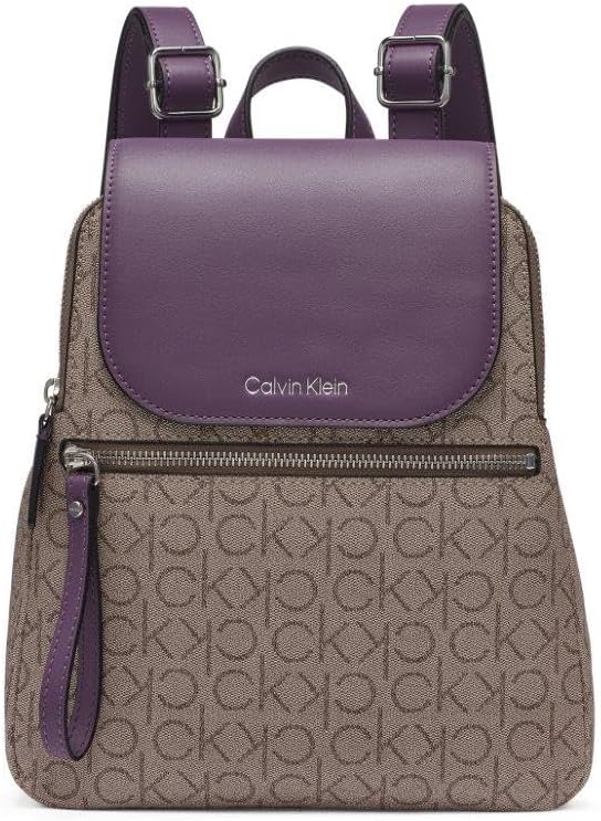 Calvin Klein Mochila Elaine Signature con solapa para mujer, Tamaño único