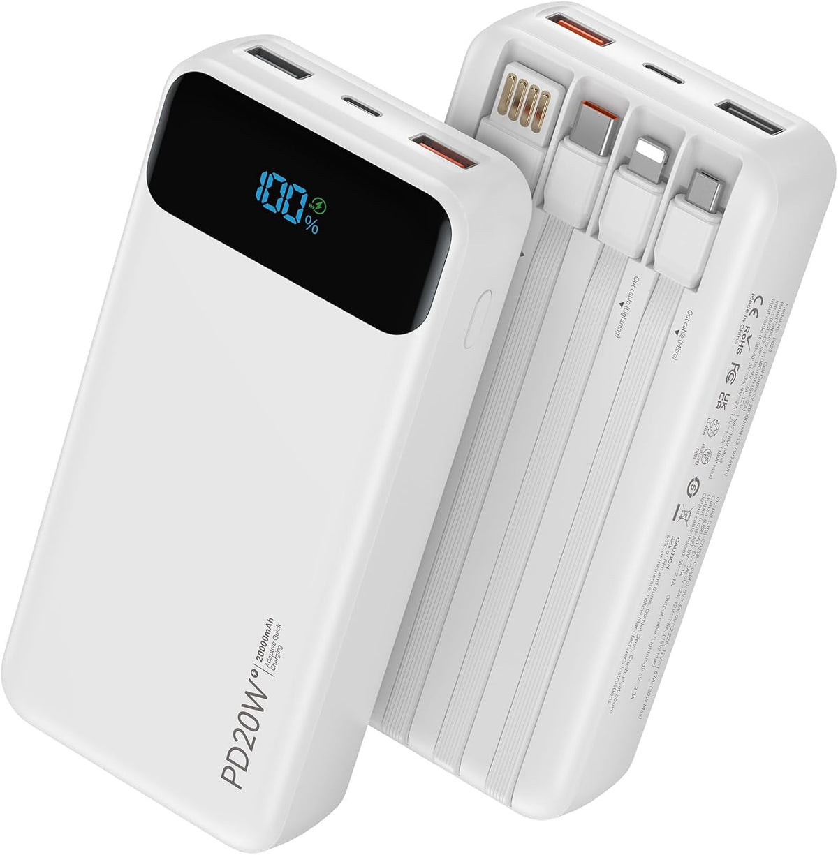Nusyddy Cargador portátil 20000mAh con 4 cables incorporados y 6 sa...