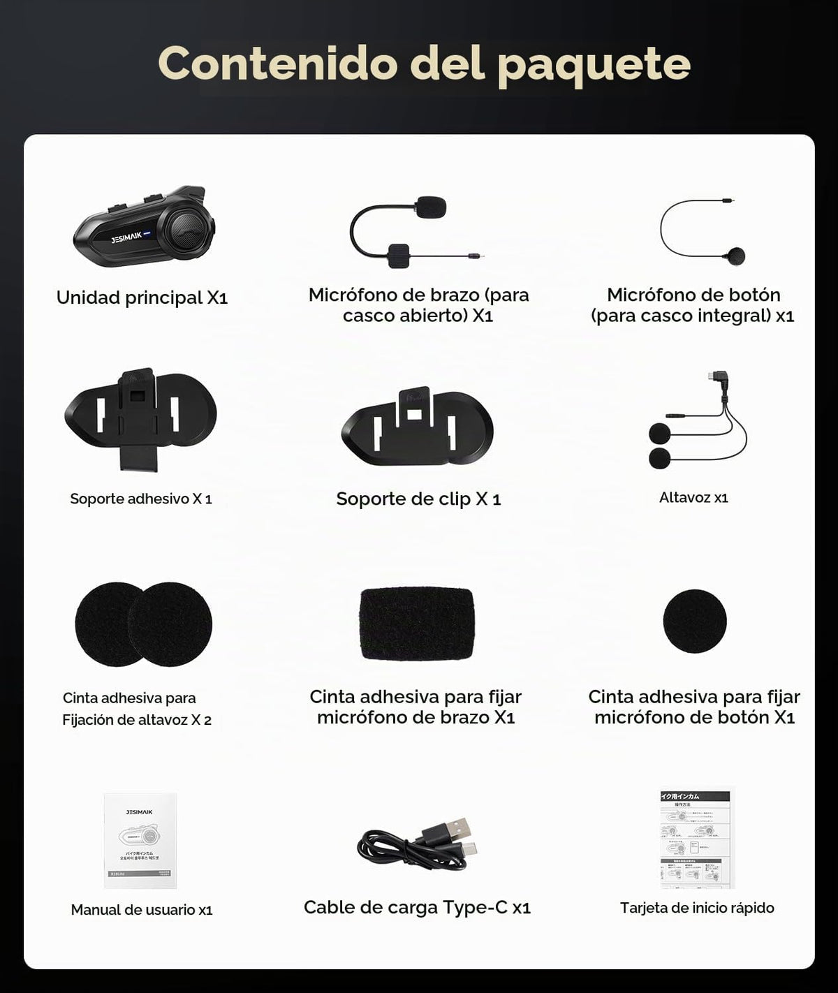 JESIMAIK Auriculares Bluetooth para motocicleta, sistema de comunic...