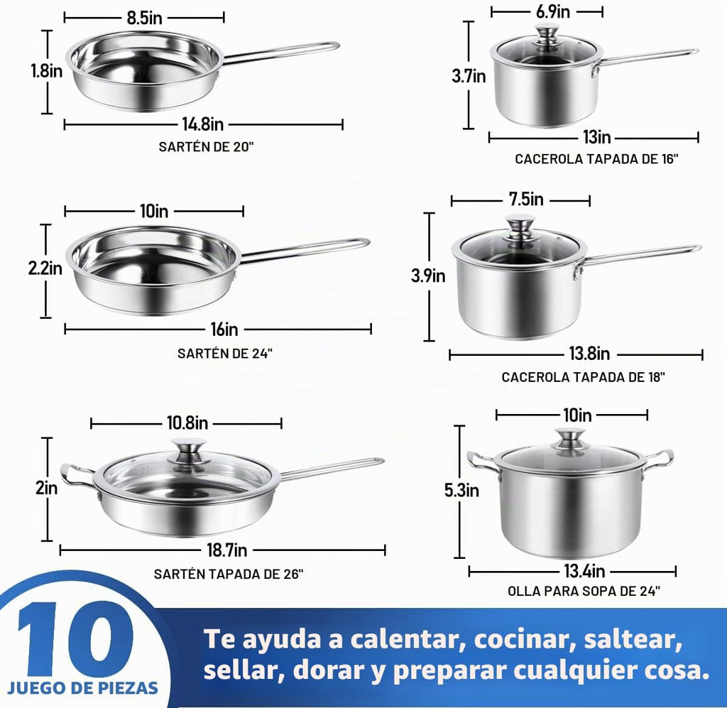 Aufranc Juego de ollas y sartenes de 10 piezas, juego de utensilios...