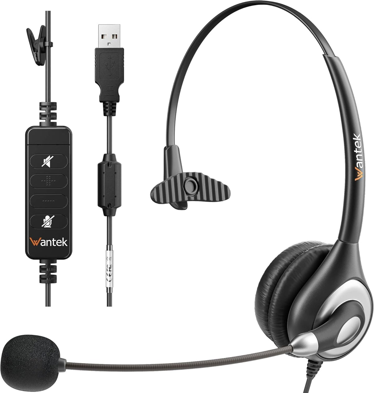 Wantek Auriculares USB con micrófono para PC, auriculares de comput...