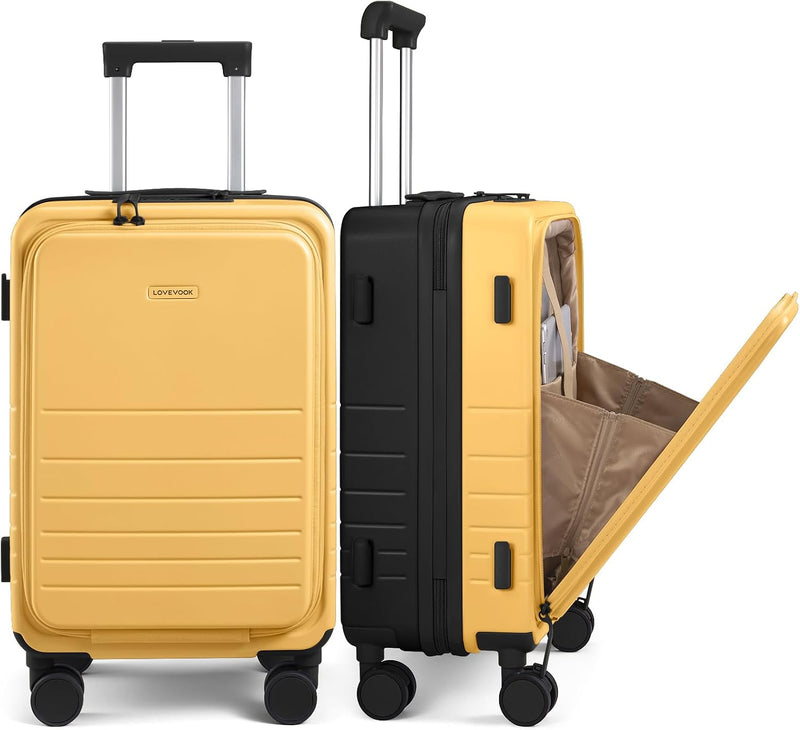 LOVEVOOK Equipaje de mano, Amarillo mate - Negro, Elegante, moderno