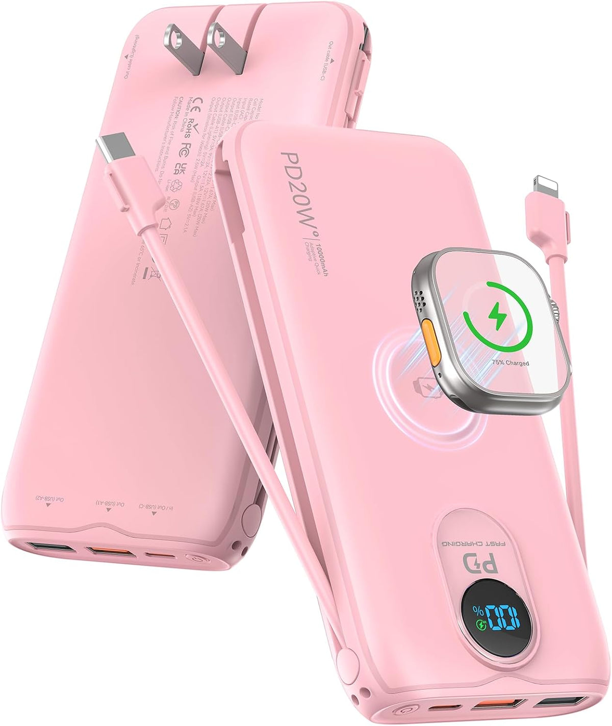 Cargador portátil Power Bank 10000mAh PD20W con cables incorporados...