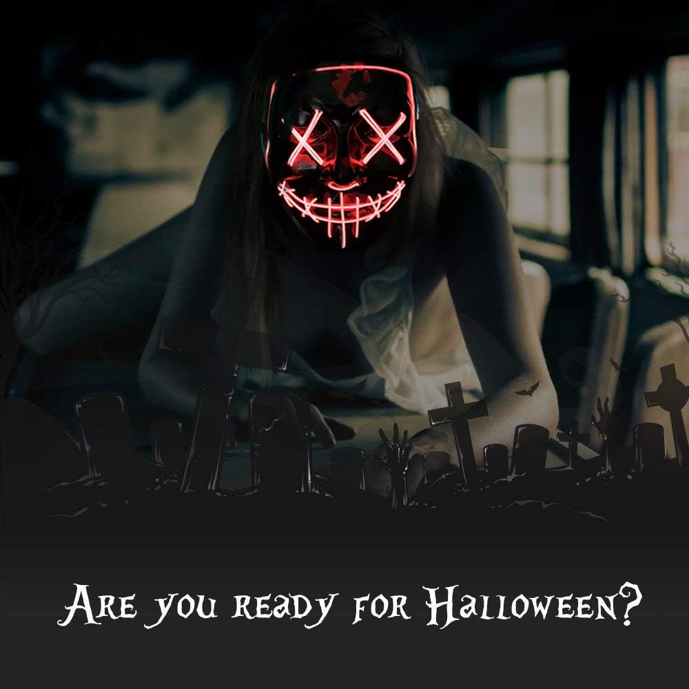 Poptrend Máscara de Halloween con luz LED para festivales, cosplay,...
