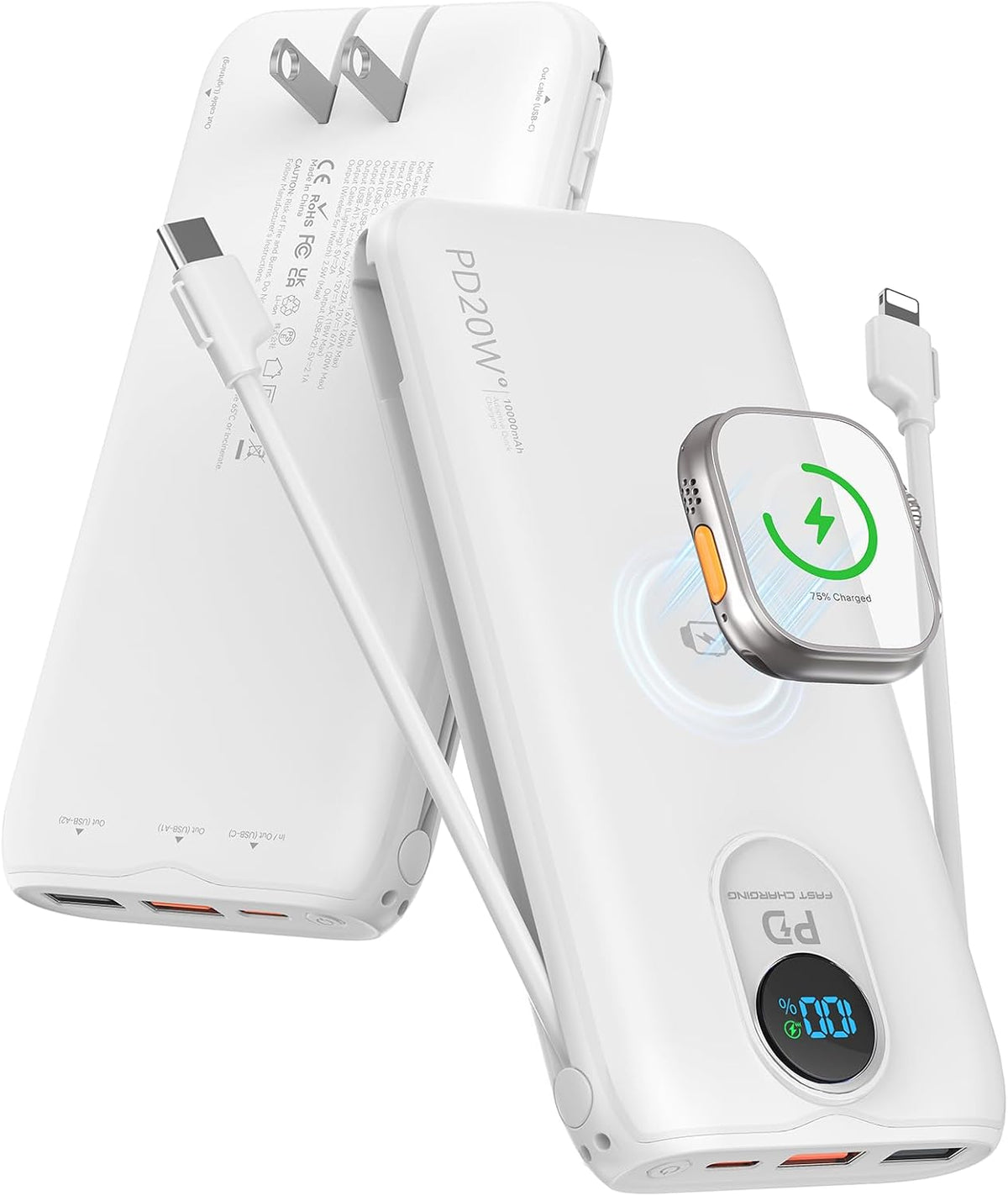 Cargador portátil Power Bank 10000mAh PD20W con cables incorporados...