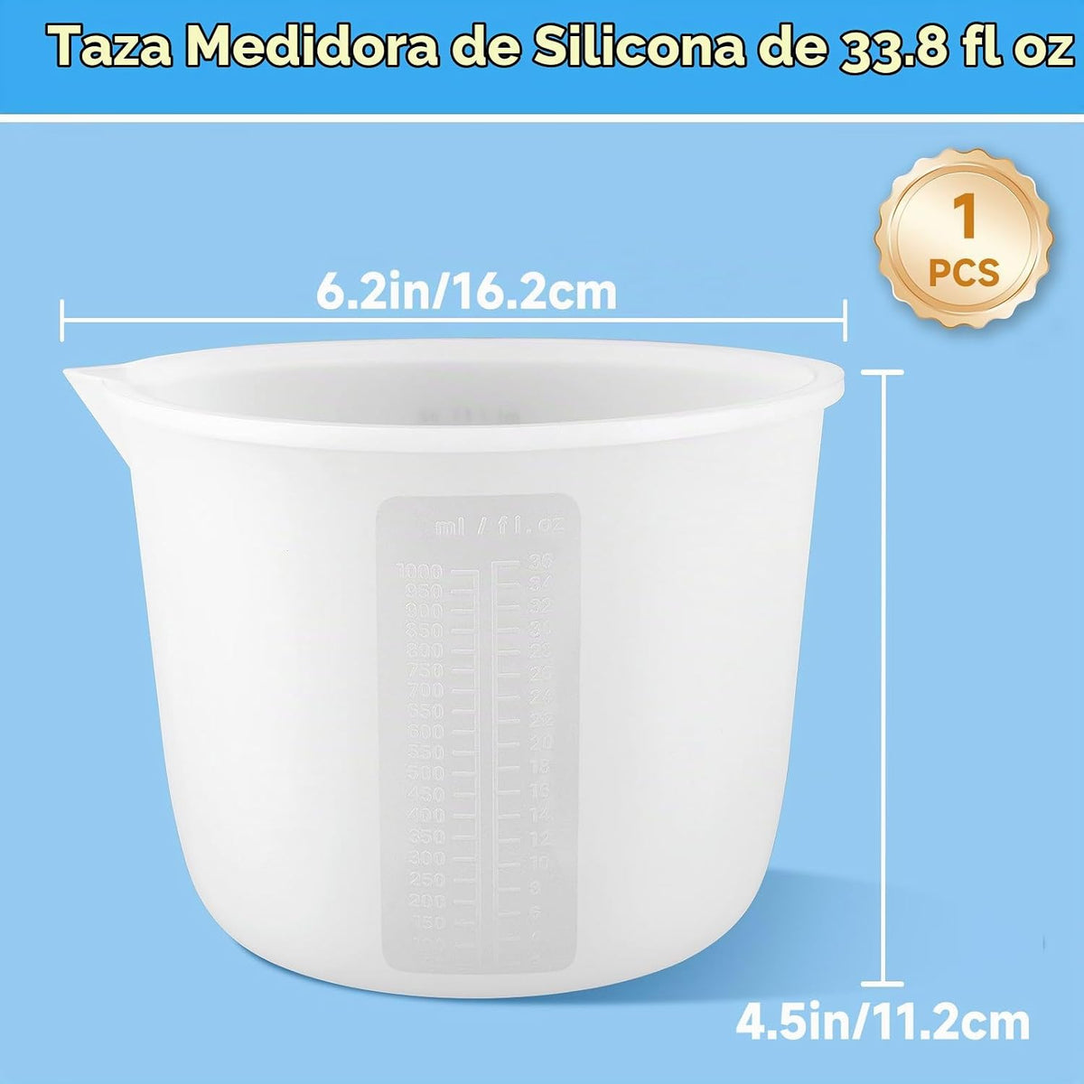 Gartful Tazas de medición de silicona reutilizables de 1000 ml, taz...