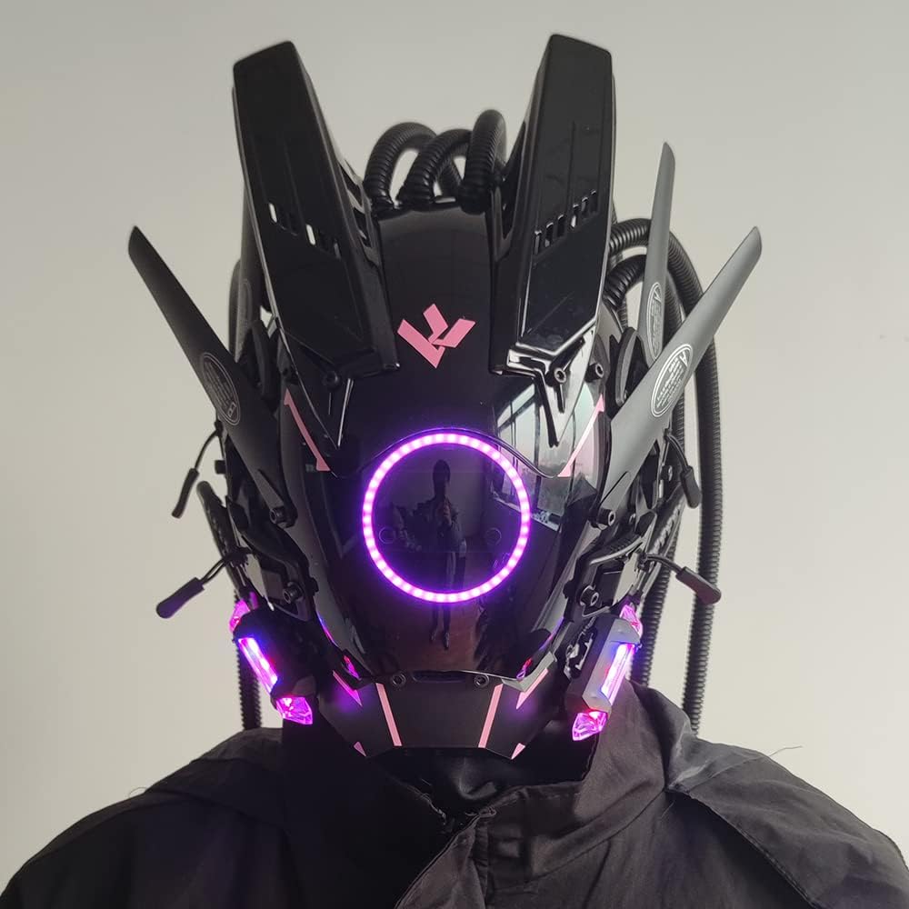 KYEDAY Máscara punk cosplay para hombres, luz redonda con trenzas m...