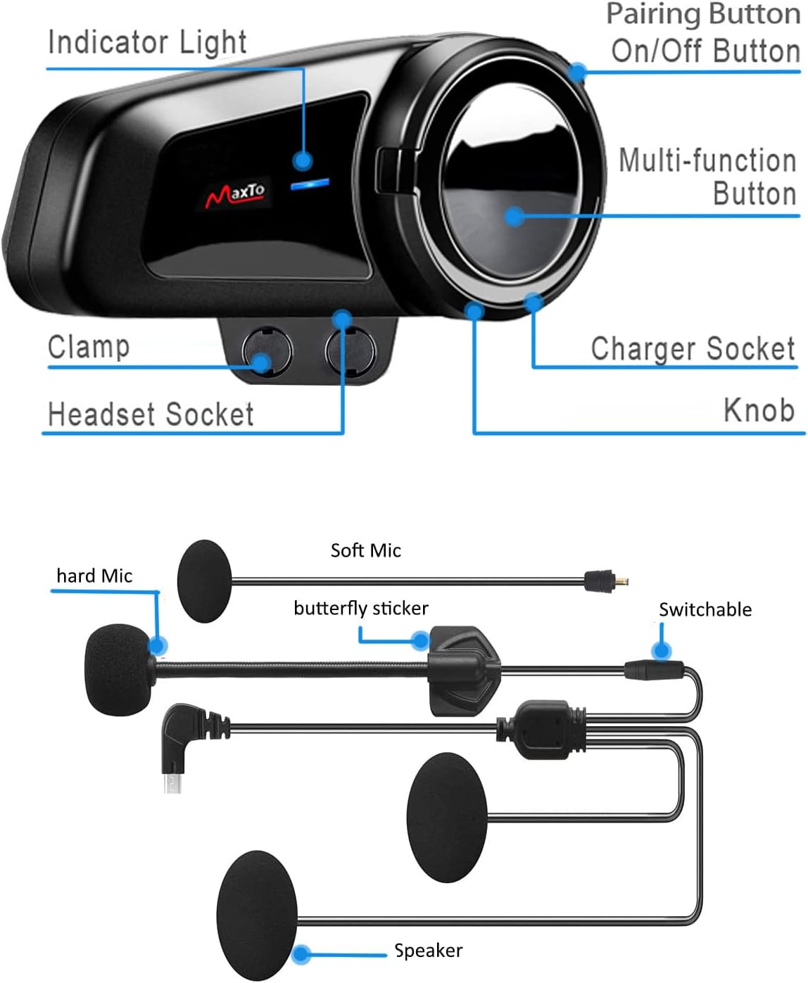 QSPORTPEAK Casco de motocicleta Bluetooth Intercomunicación Auricul...