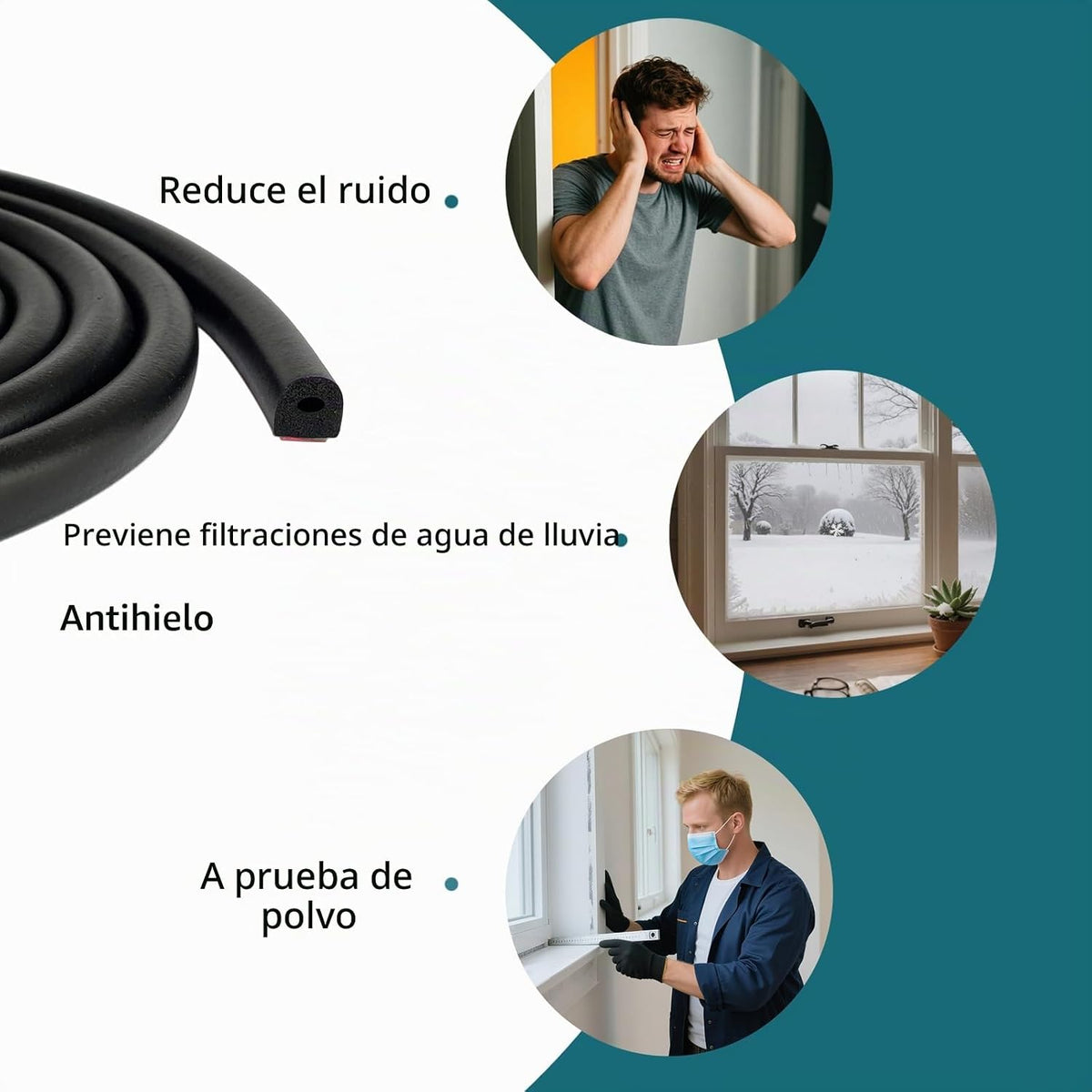 Tintvent Sello de goma de espuma EPDM en forma de D con cinta, burl...