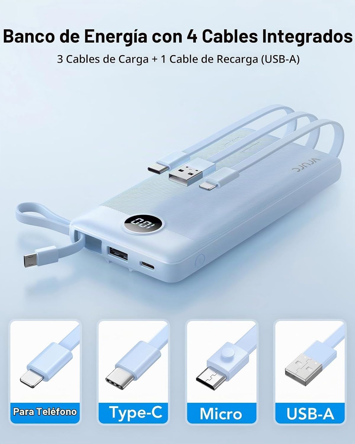 Cargador de teléfono portátil VRURC, construido en 4 cables USB C P...