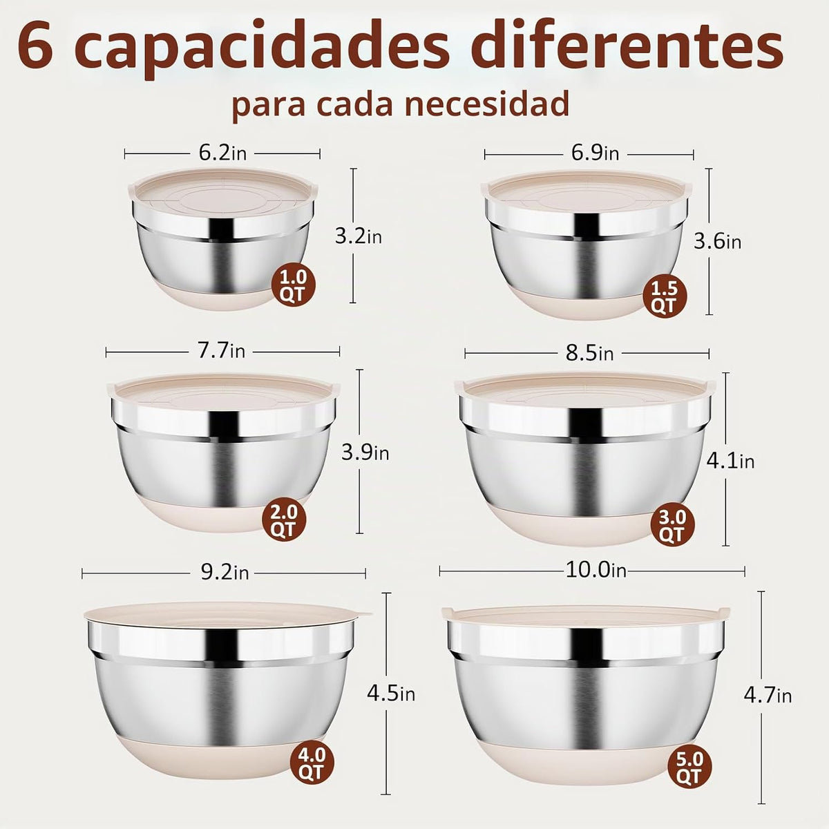 Hybemmy Paquete de 9 tazones para mezclar con tapas herméticas, cue...