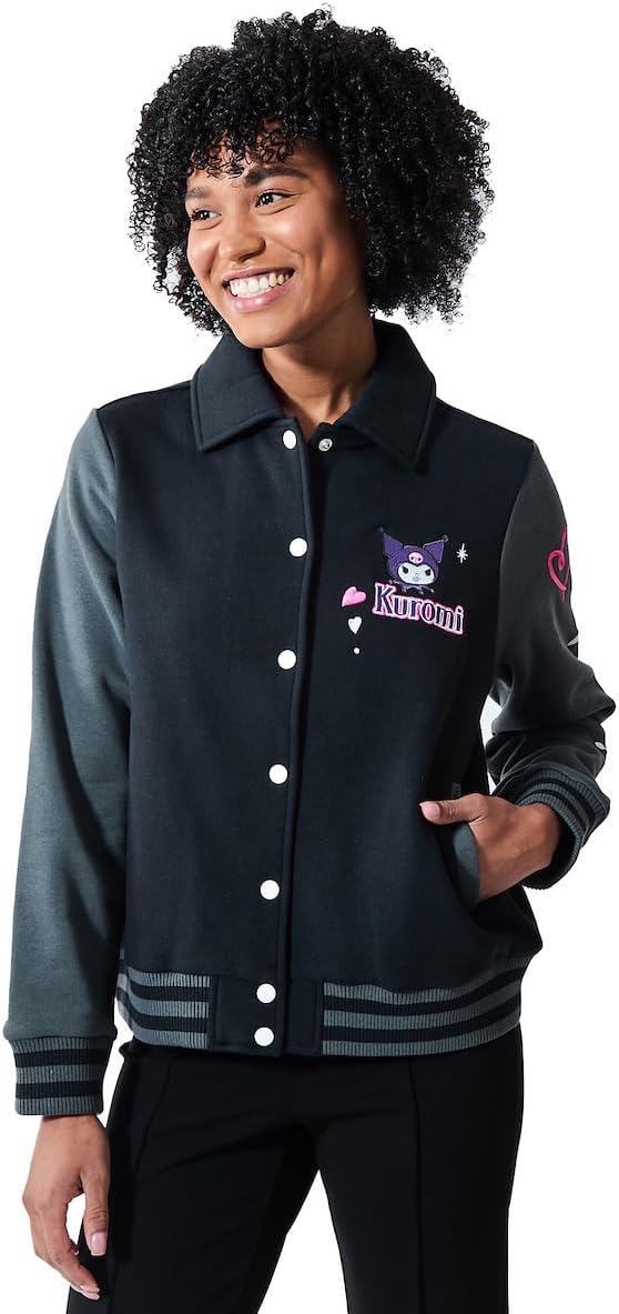 Bioworld Sanrio Kuromi Varsity - Chaqueta para mujer, parche bordad...