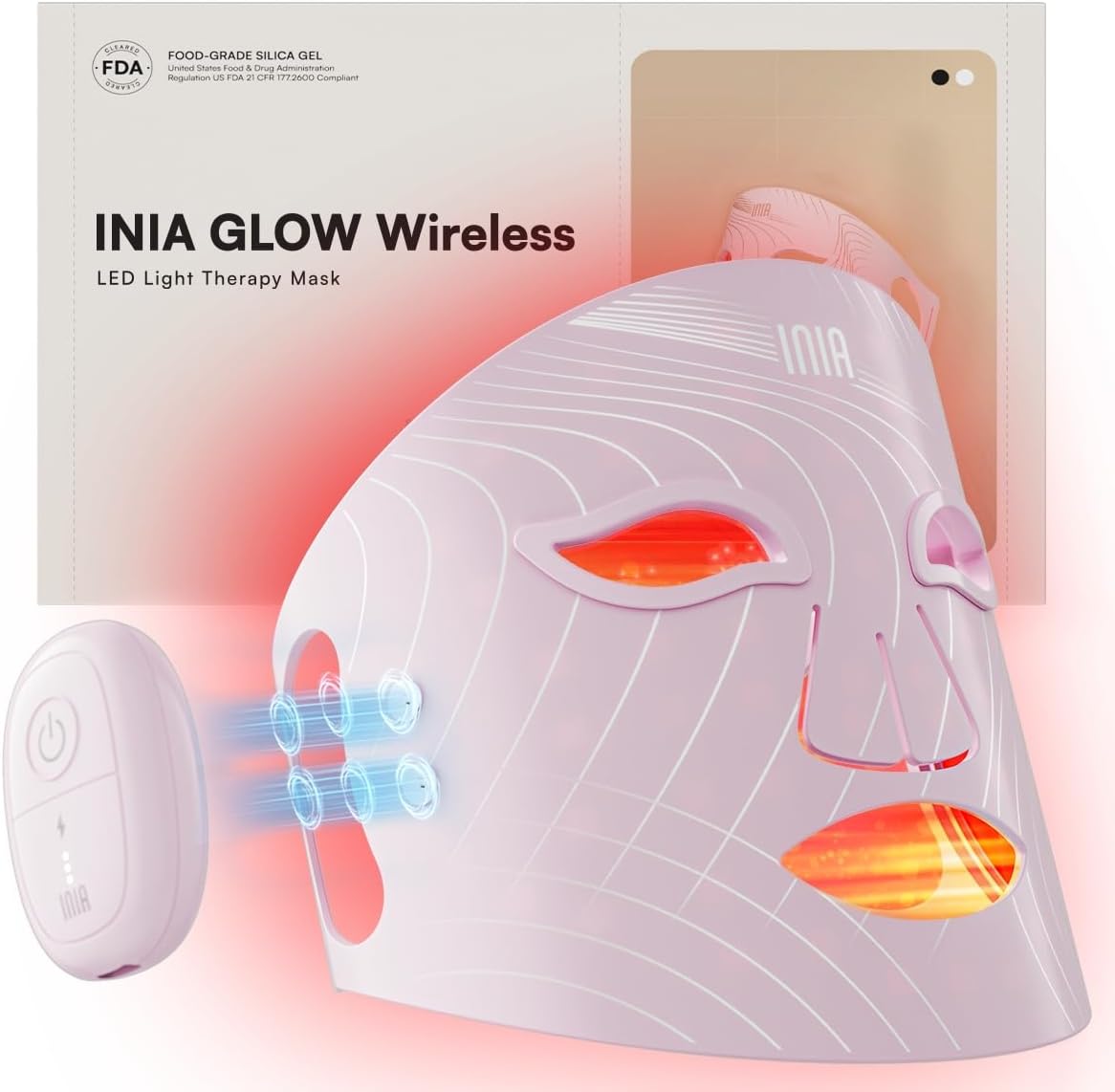 INIA Máscara inalámbrica de terapia de luz roja GLOW para cara, 850...