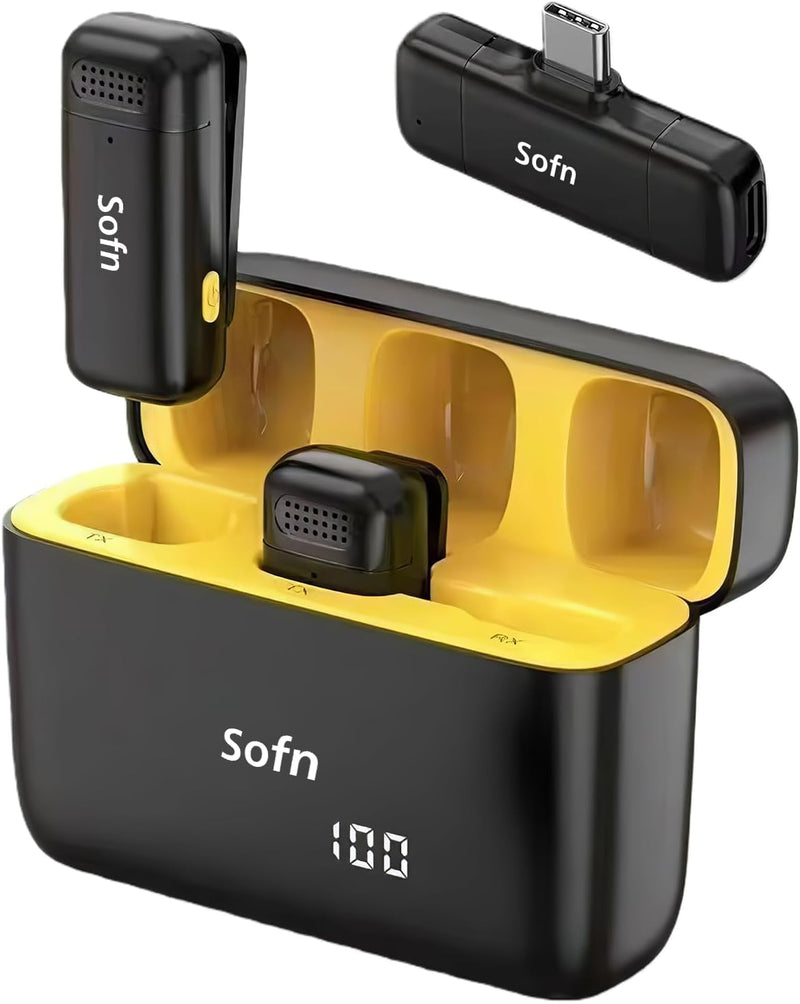 Sofn Micrófono Lavalier inalámbrico para iPhone y Android con enchu...