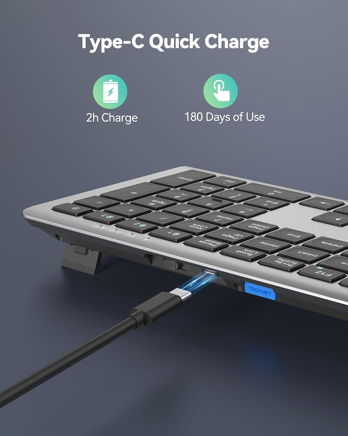 Teclado Bluetooth recargable TECKNET, cambio gratuito entre 4 dispo...