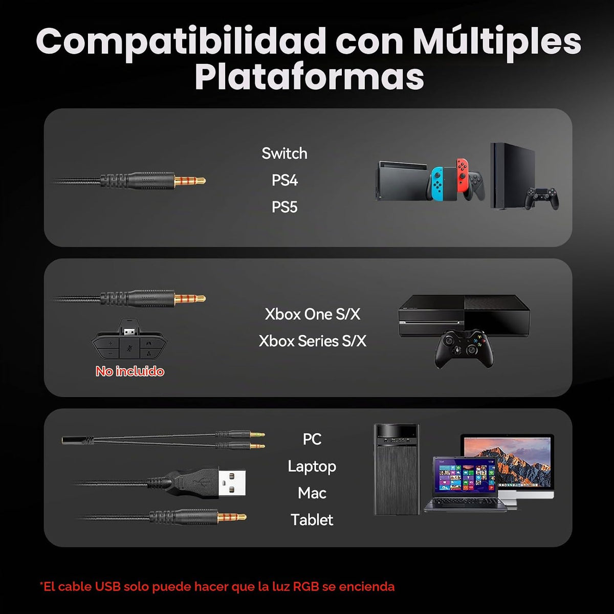 IMYB A36 Auriculares para juegos con micrófono estéreo para PC, PS5...