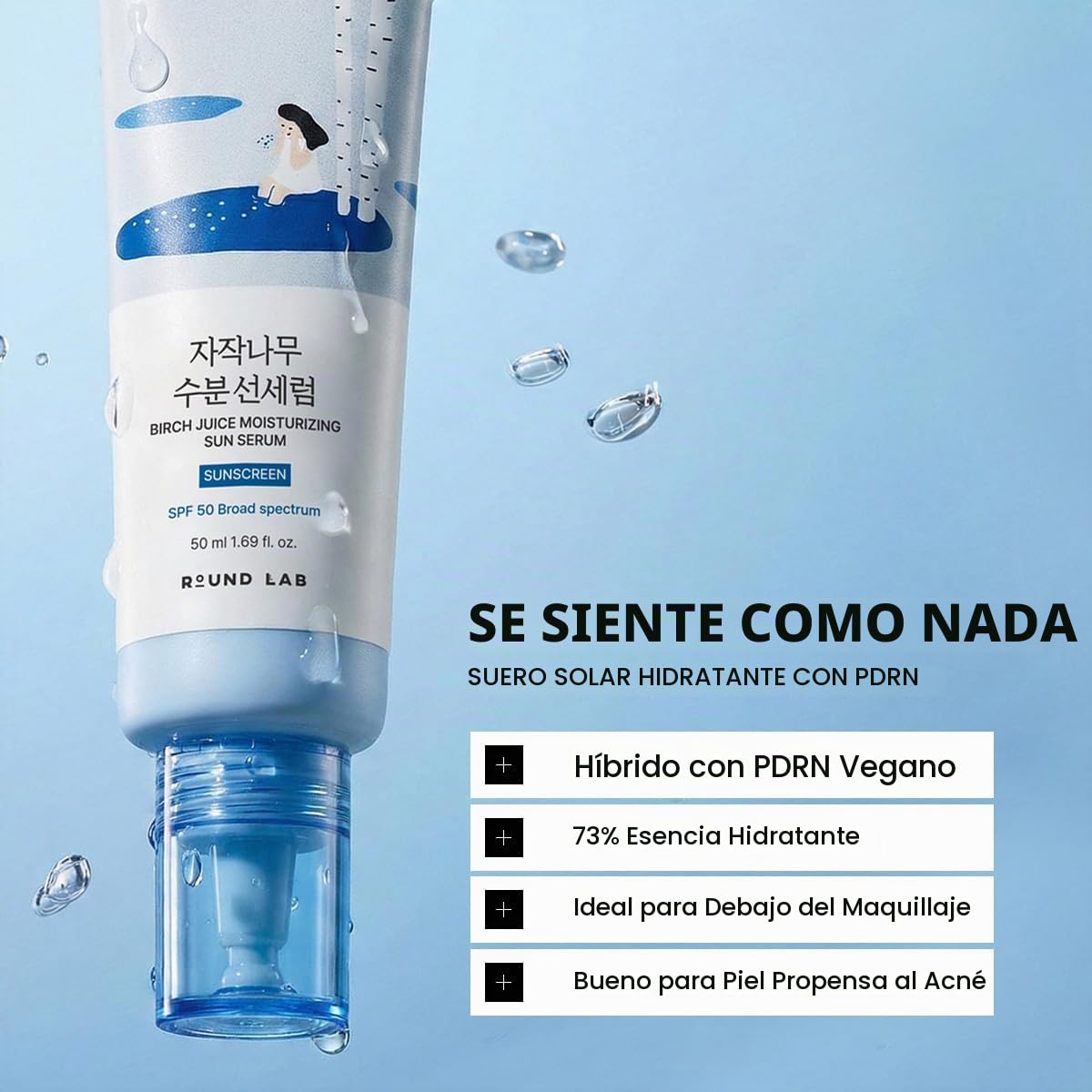 ROUND LAB Suero solar hidratante de jugo de abedul SPF 50, 1.69 Fl...