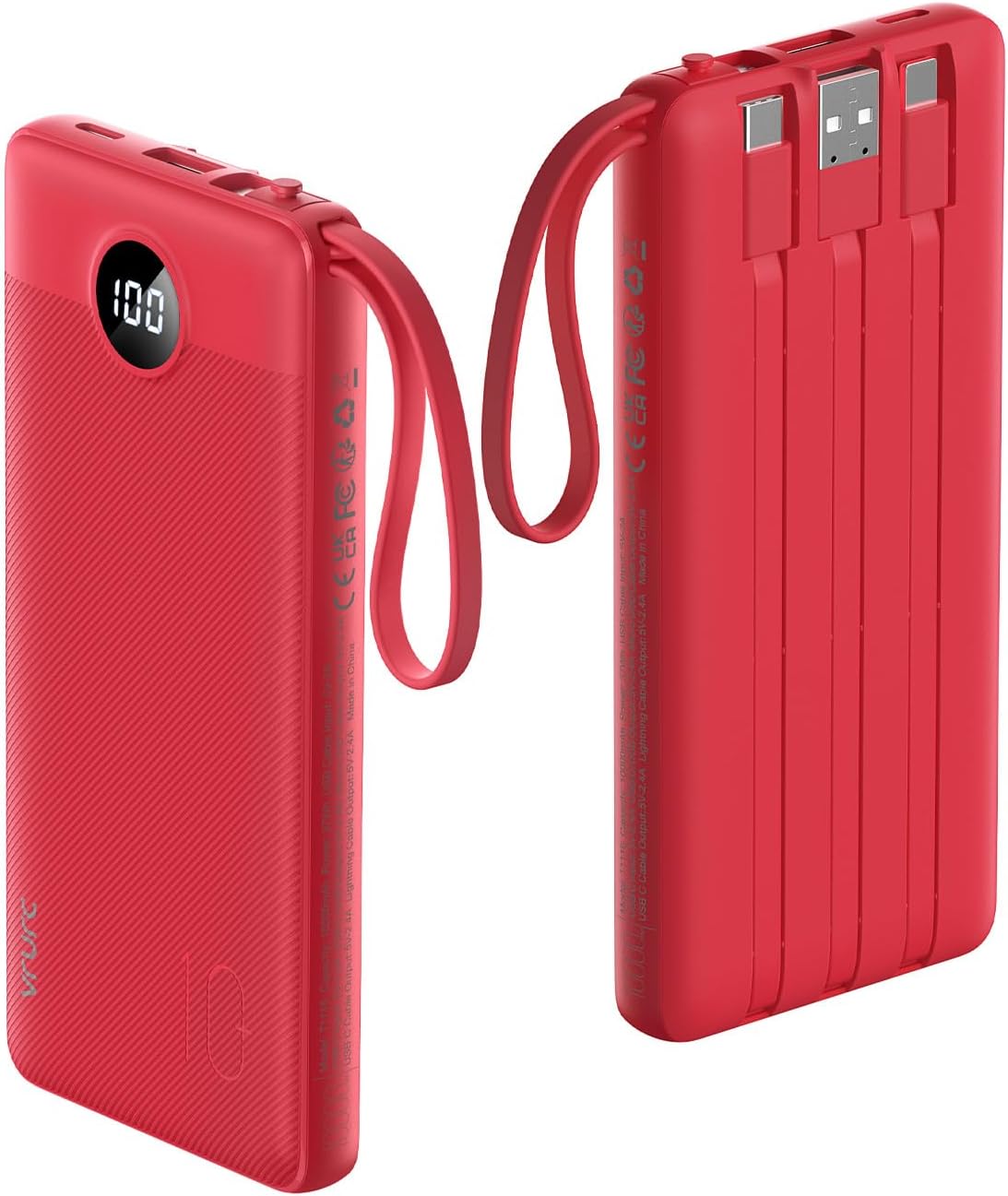 Cargador portátil VRURC, 4 cables integrados y banco de energía con...