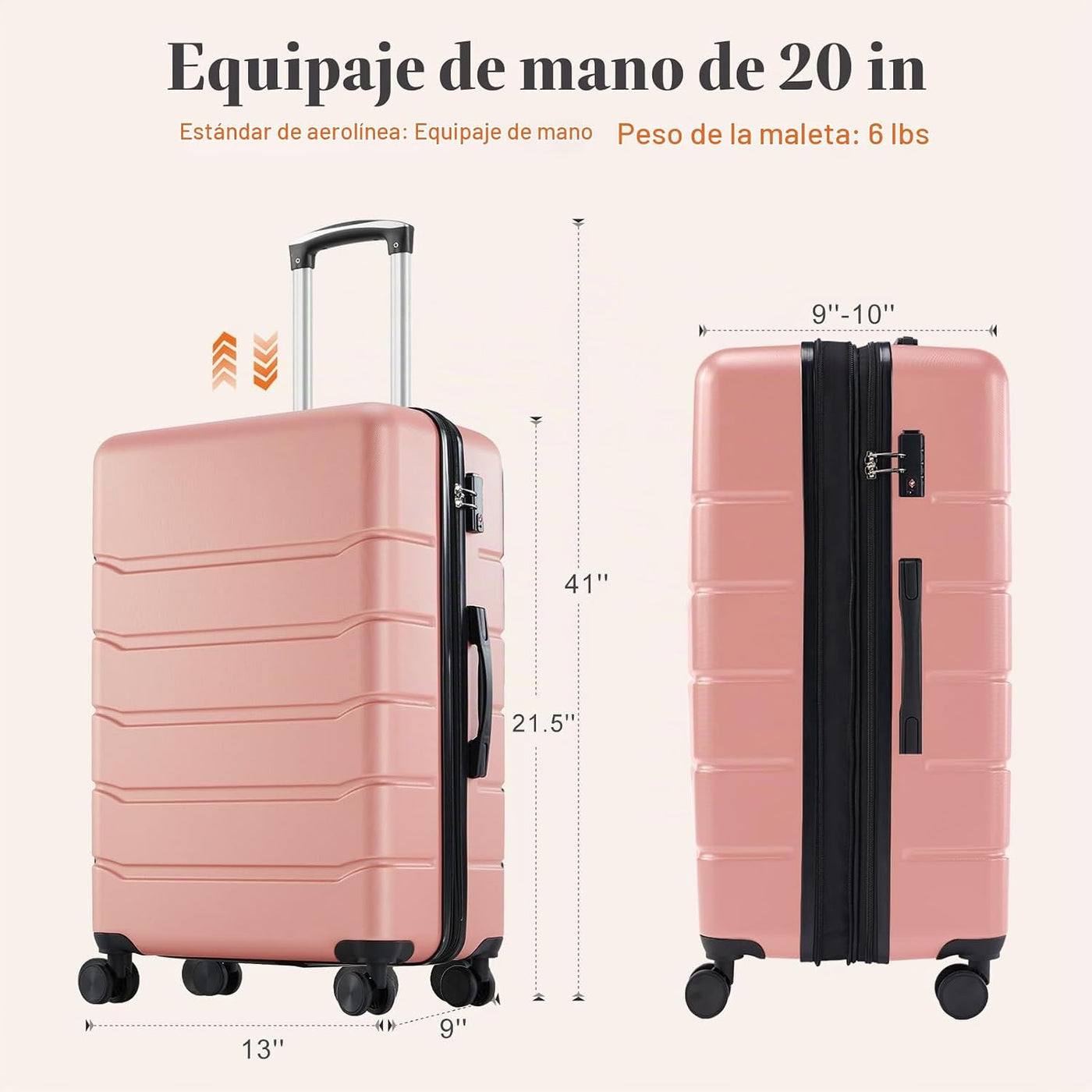 Sweetcrispy Maleta de mano, equipaje con ruedas giratorias, carcasa...