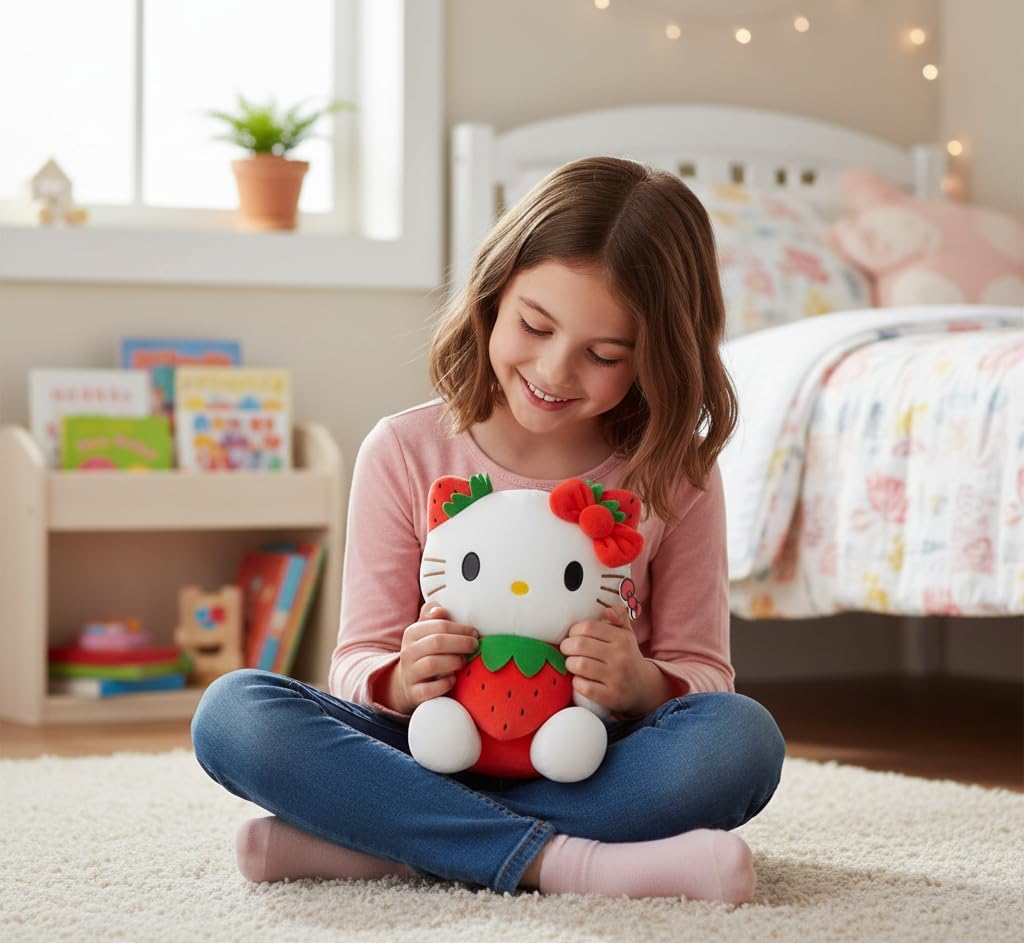 AlphaDesignLuxe Juguete de peluche de gato de fresa roja de 11 pulg...
