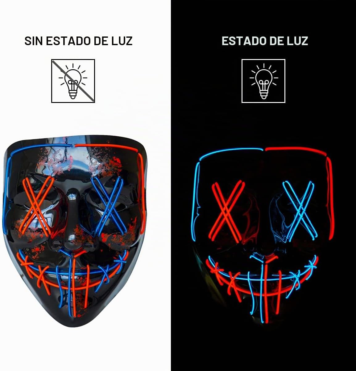 Poptrend Máscara de Halloween con luz LED, máscara de miedo para fe...