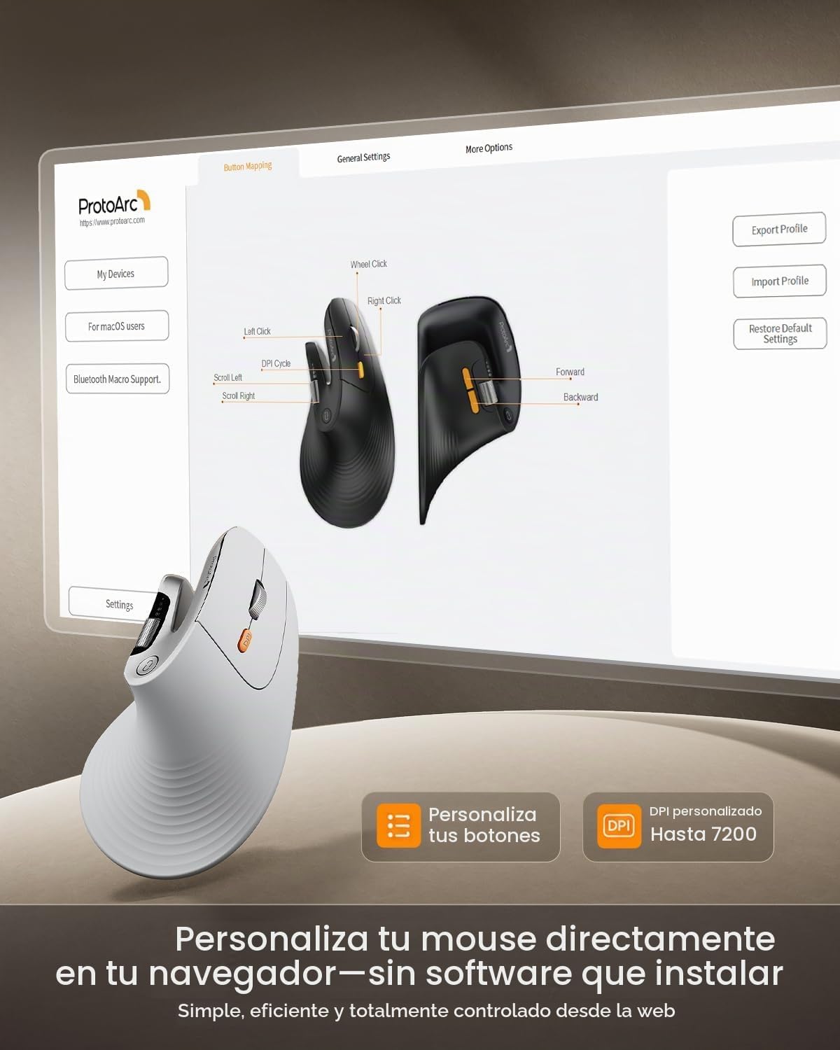 ProtoArc EM11 Pro - Ratón ergonómico para manos grandes, desplazami...