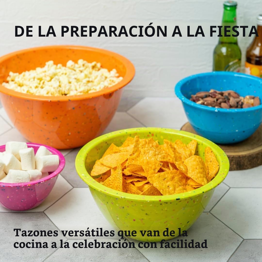 bzyoo Juego de 4 cuencos mezcladores de melamina de confeti, colori...