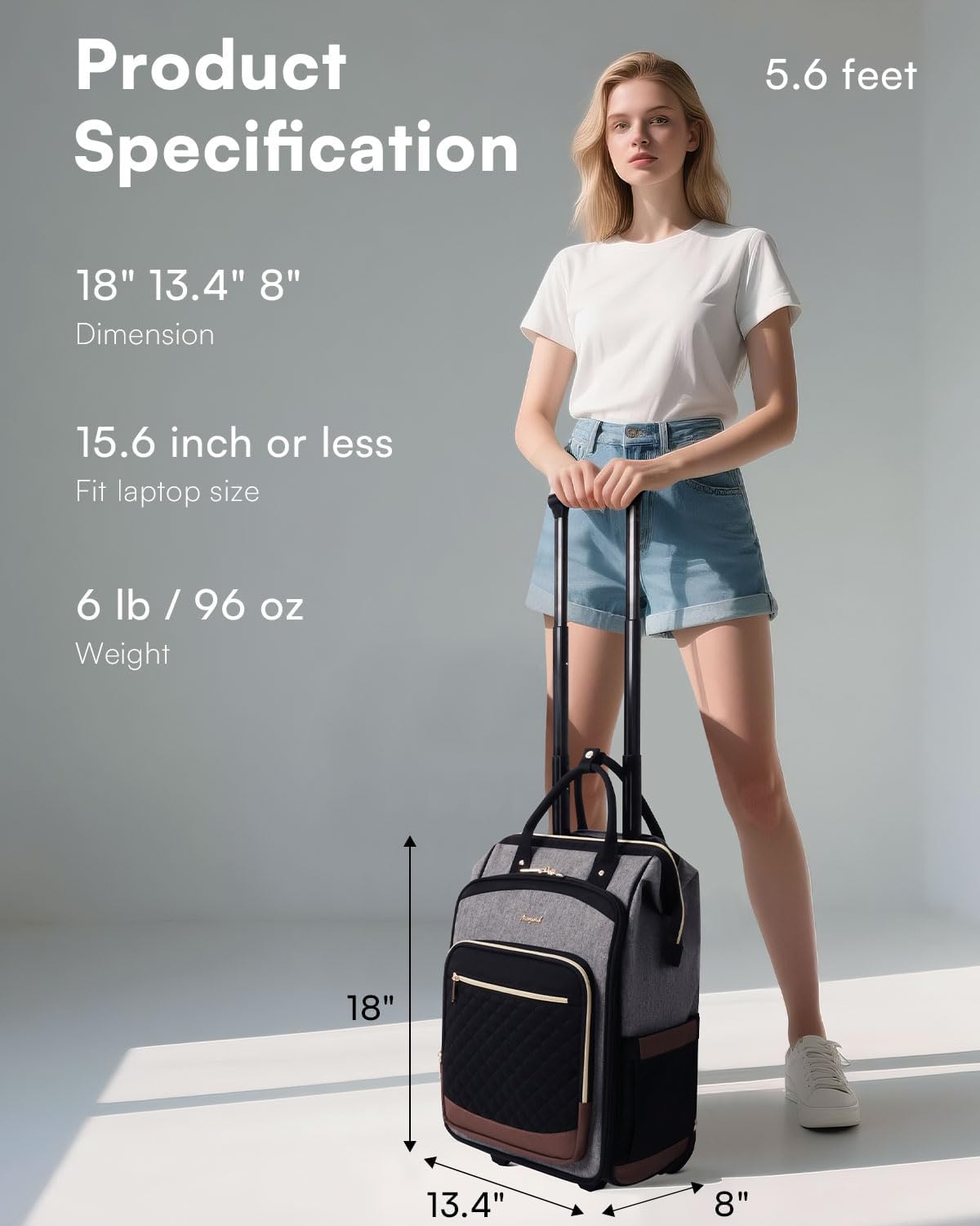 Arcoyard Mochila con ruedas para mujer, mochila de viaje de 16 pulg...