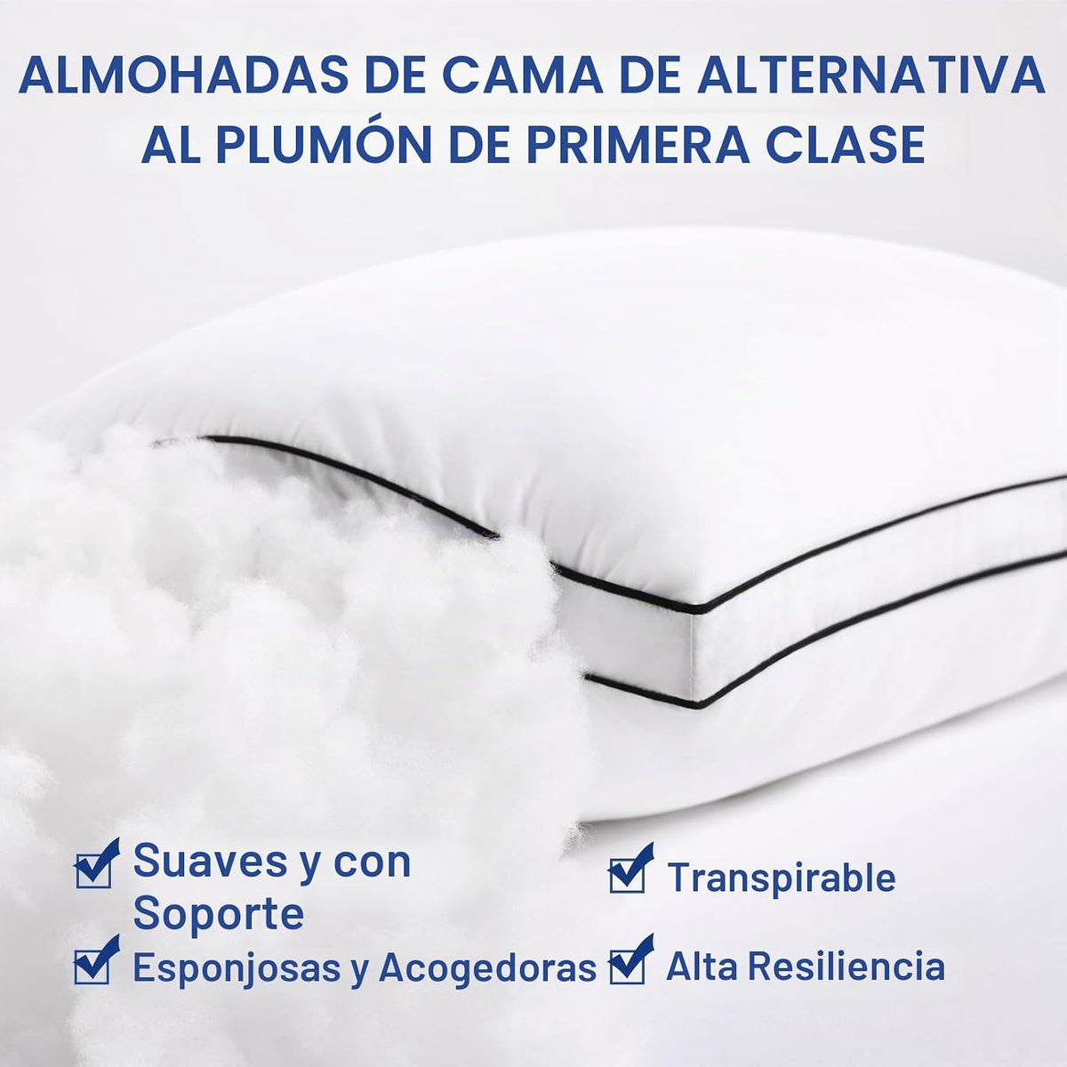 Juego de 4 almohadas reforzadas, tamaño estándar, almohadas esponjo...